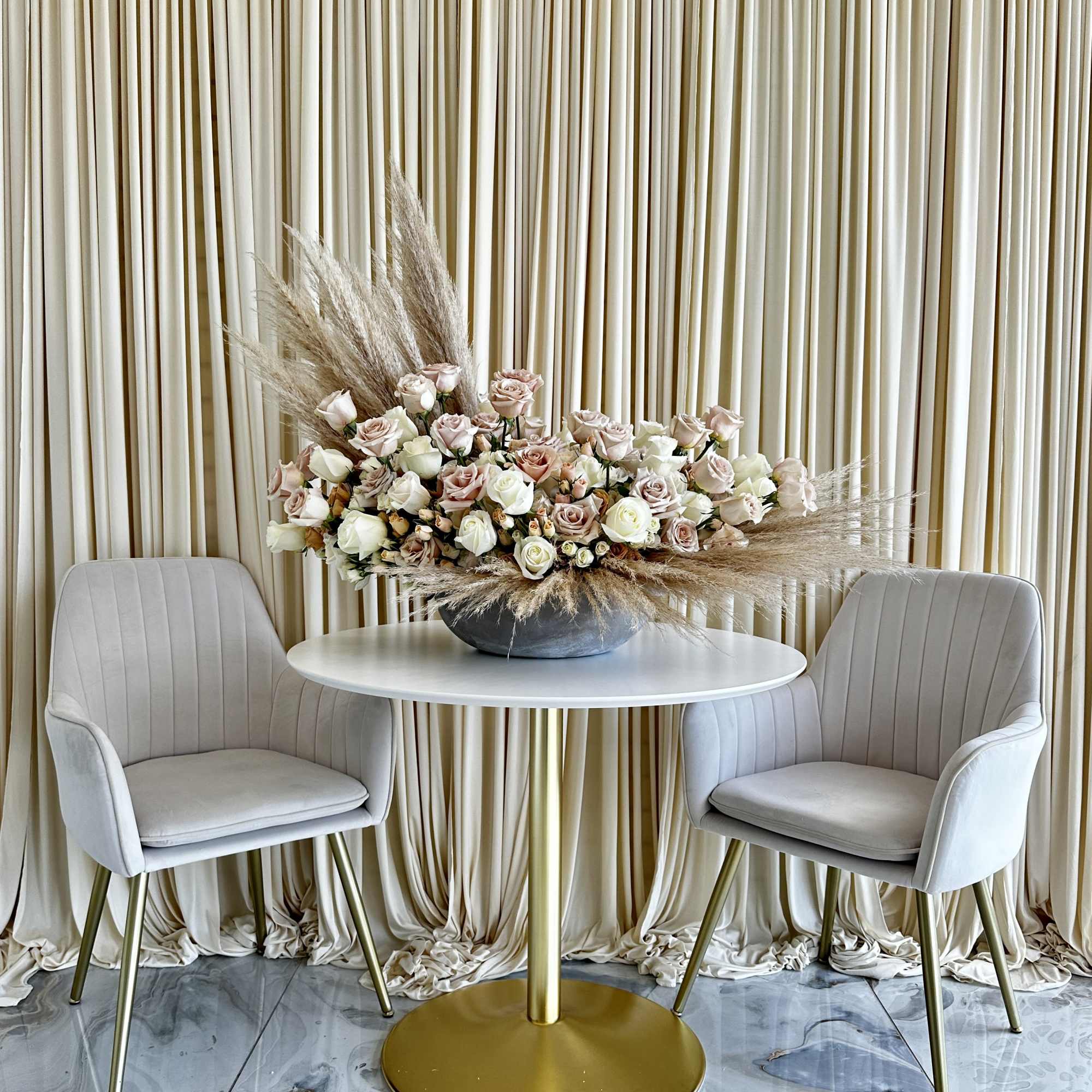 Introducing our &quot;Elegant Harmony: Roses &amp; Pampas Bliss&quot; flower arrangement &ndash; a