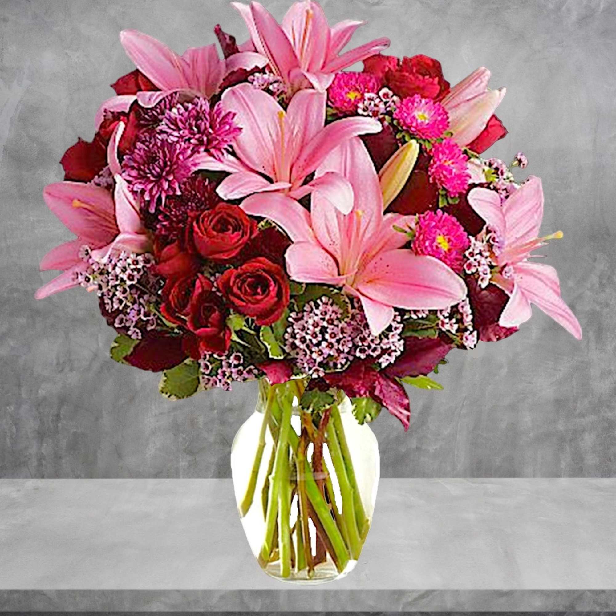 Soft, soothing shades of lavender contrast quietly with the hot pink and