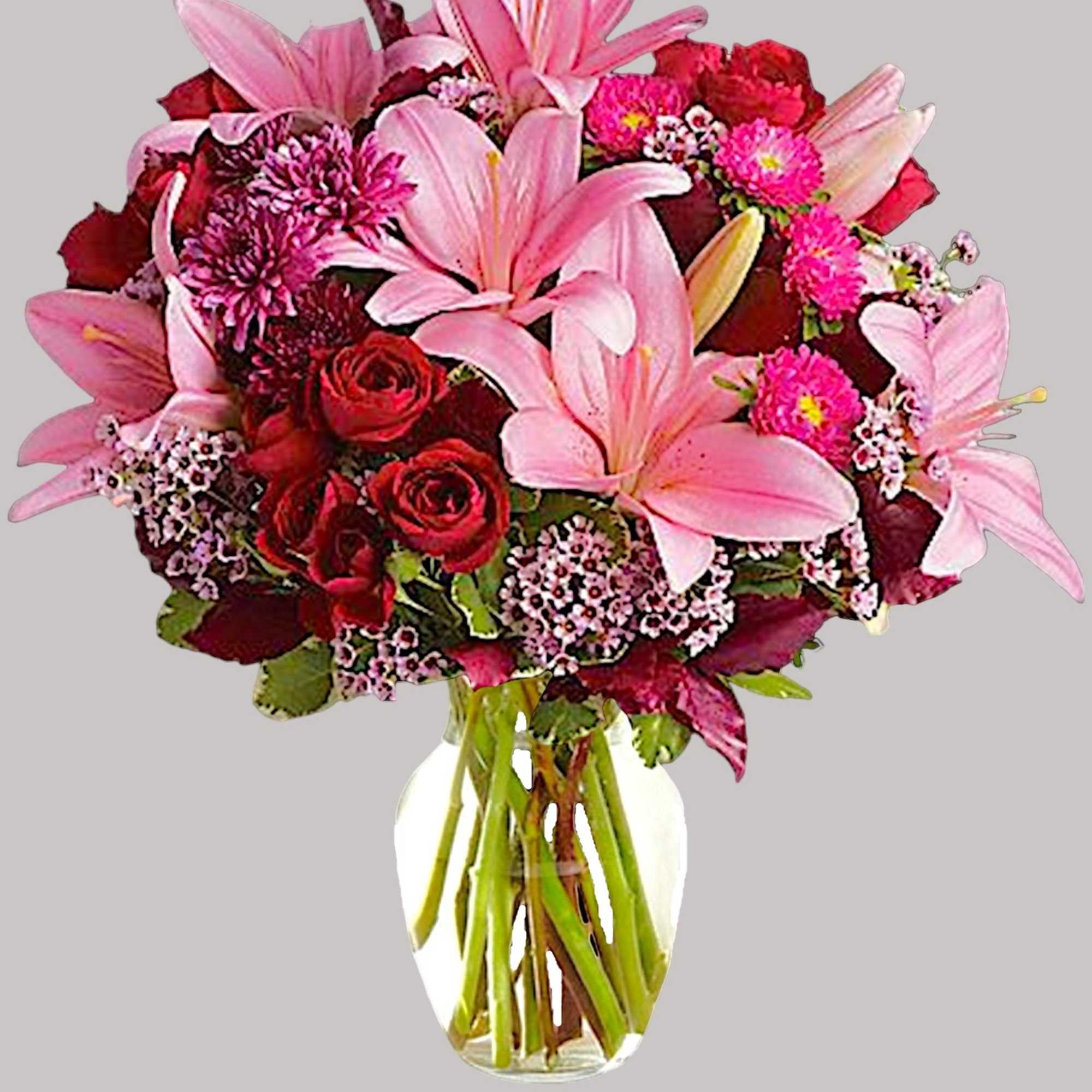 Soft, soothing shades of lavender contrast quietly with the hot pink and