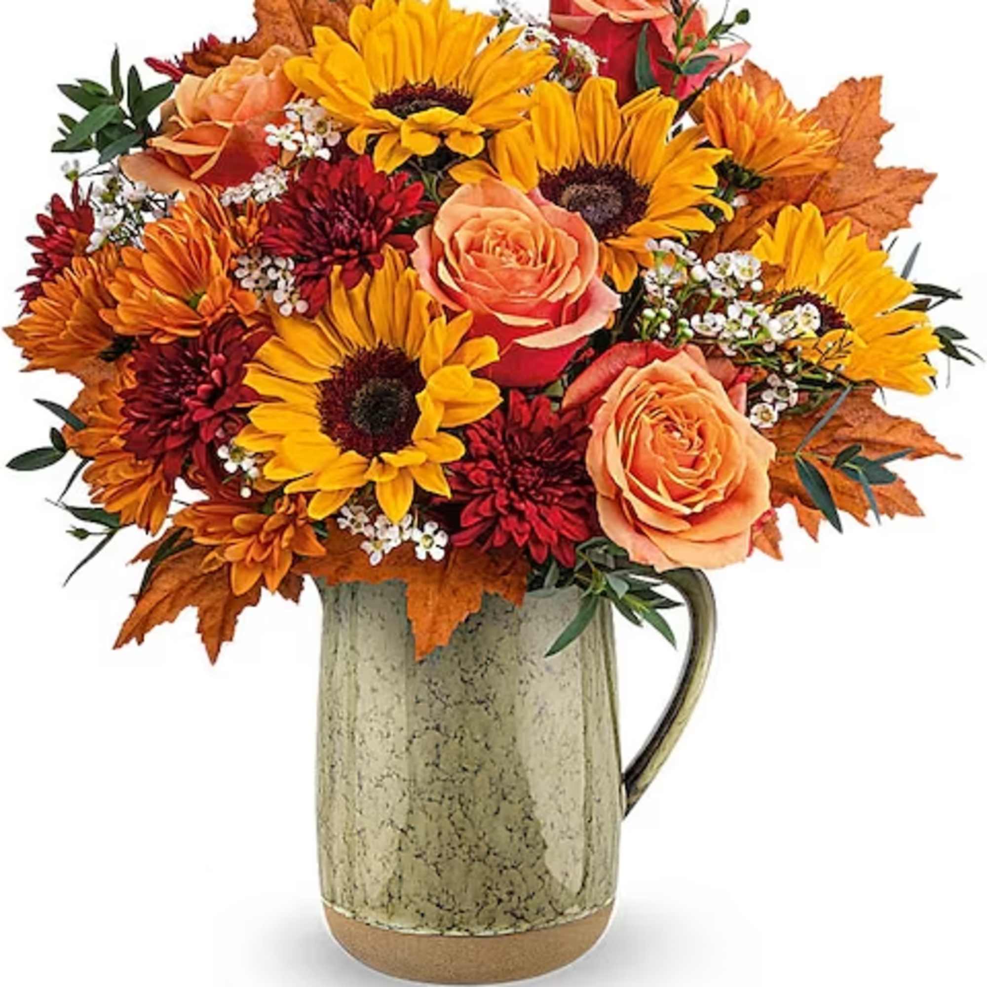 Like the autumn sun&#039;s warmth, this delightful sunflower bouquet is elegantly showcased