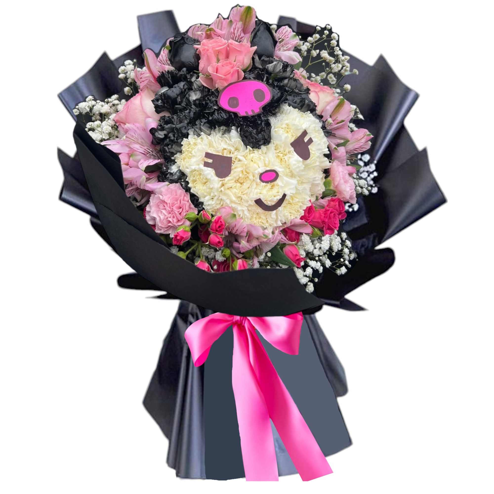 Surprise them with this lovely Kuromi flower bouquet.

DETAILS
Pink roses, spray roses, mini