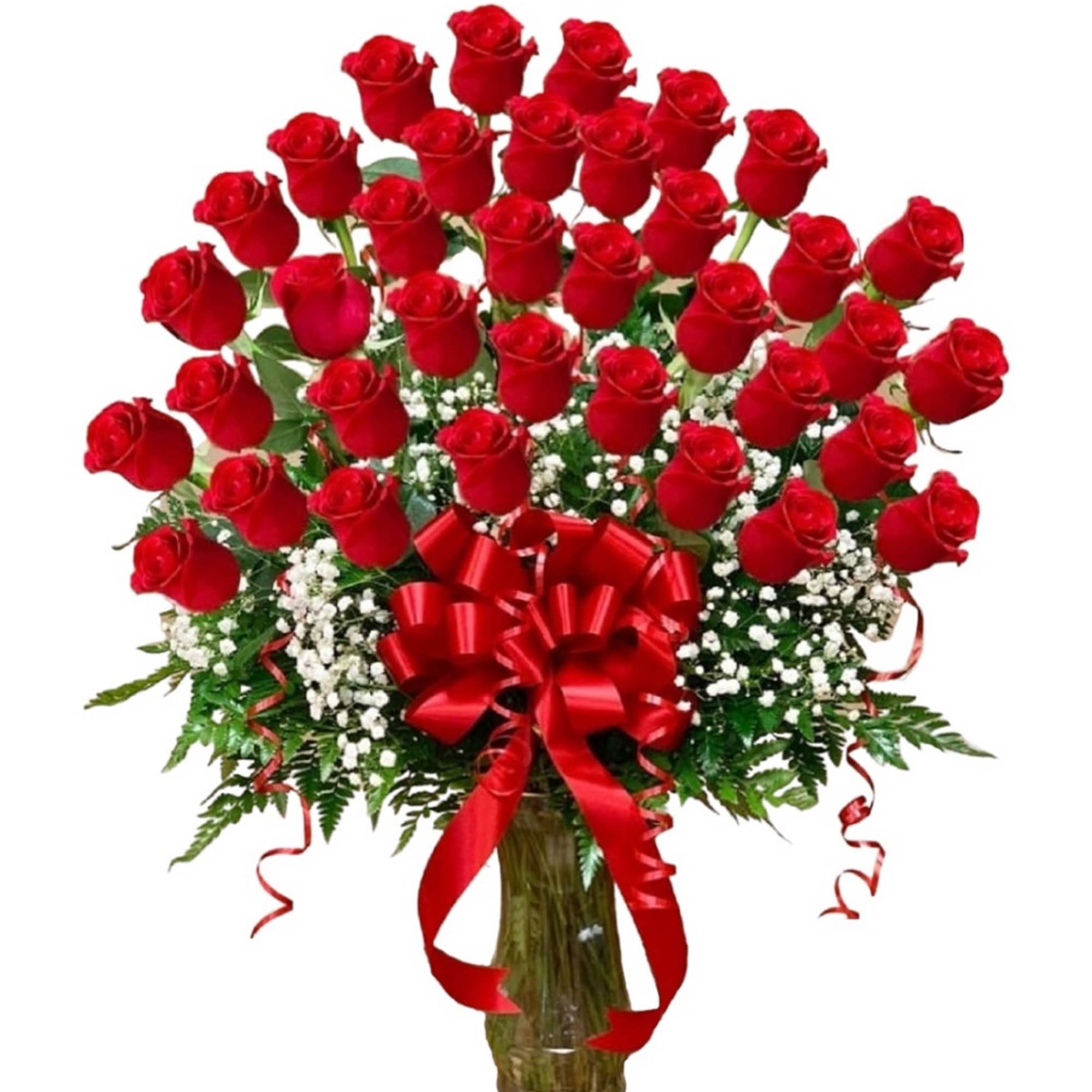 Surprise them with one, three, or five dozen beautiful perfectly red roses.