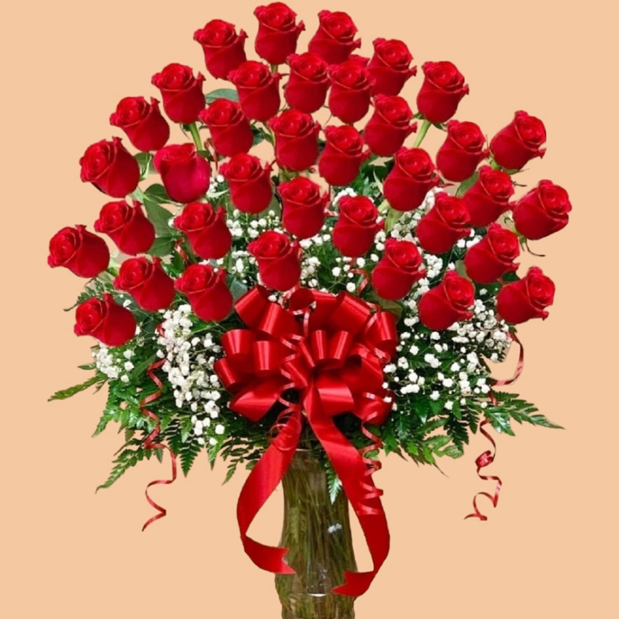 Surprise them with one, three, or five dozen beautiful perfectly red roses.