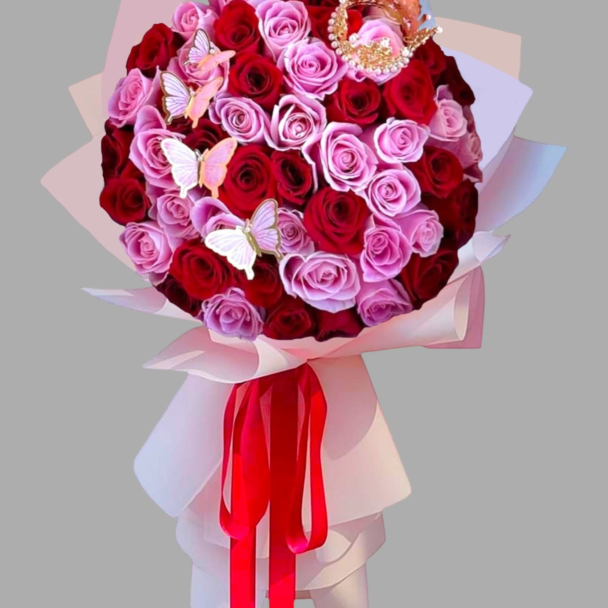 Surprise them with 50, 75, or 100 beautiful pink and red long