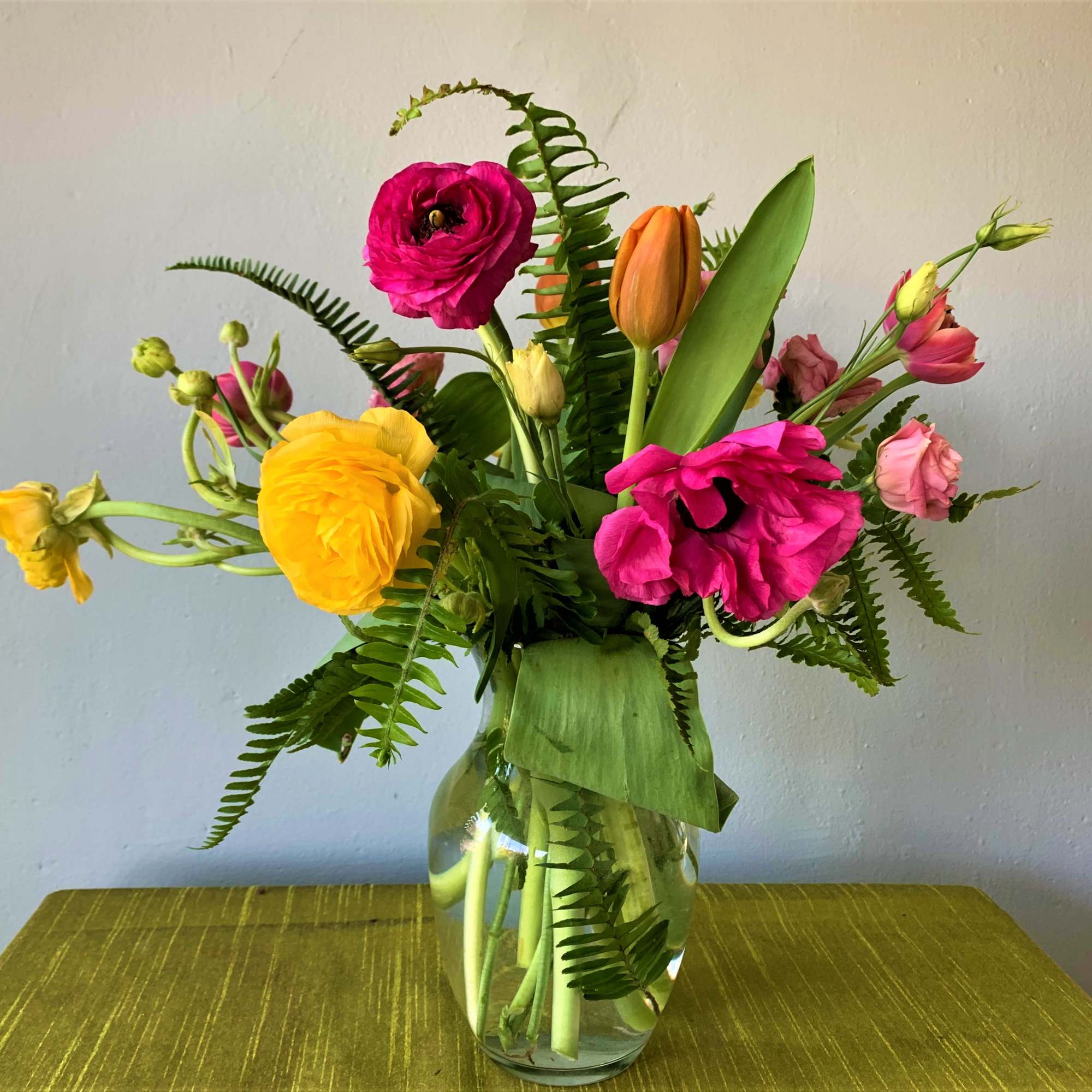 Classic and simple with colors of spring time, pinks,oranges and vibrant yellow.