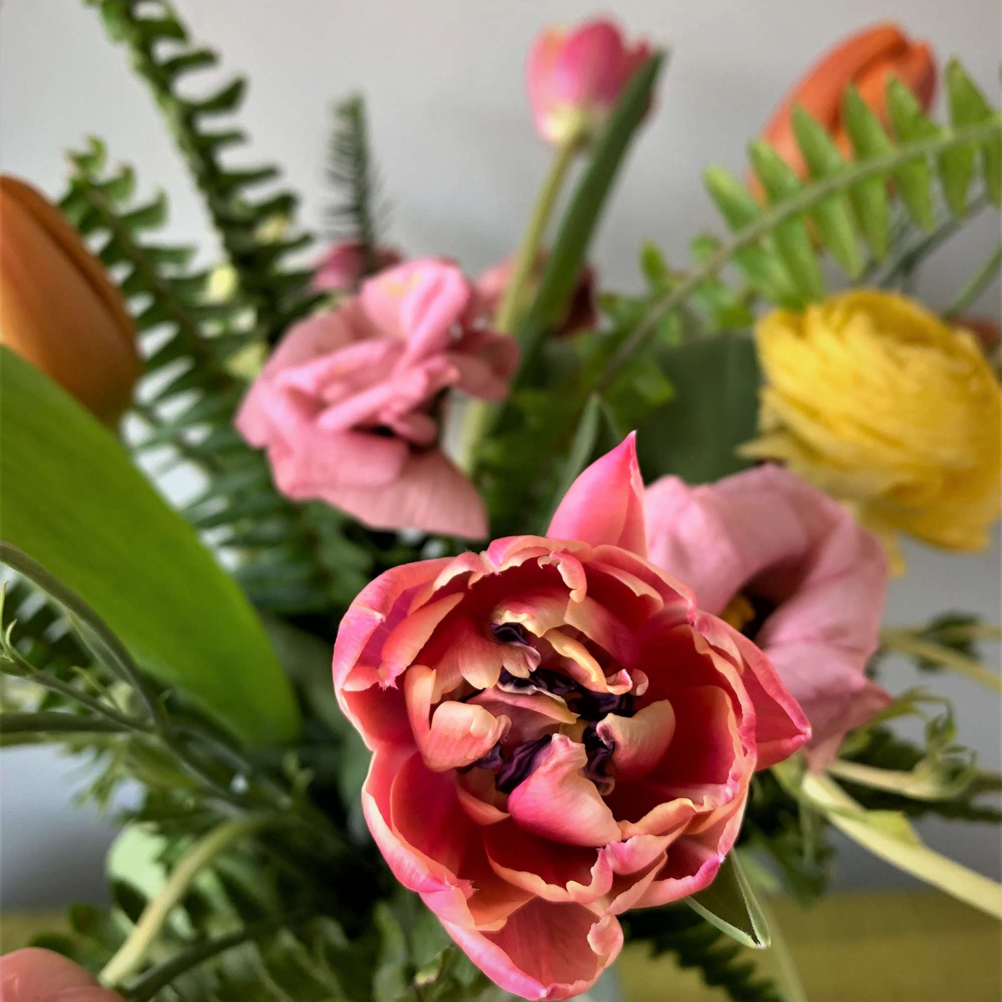 Classic and simple with colors of spring time, pinks,oranges and vibrant yellow.