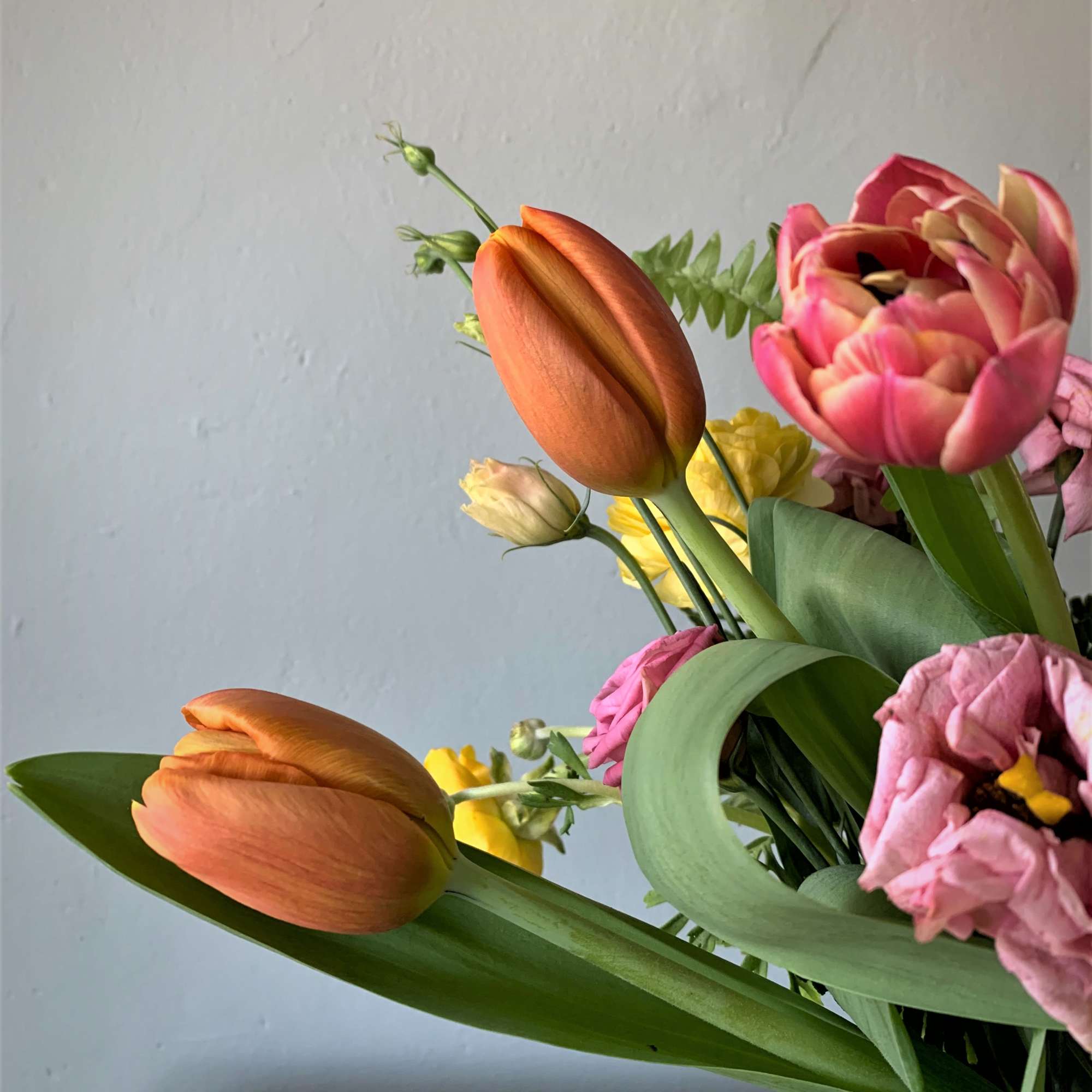 Classic and simple with colors of spring time, pinks,oranges and vibrant yellow.