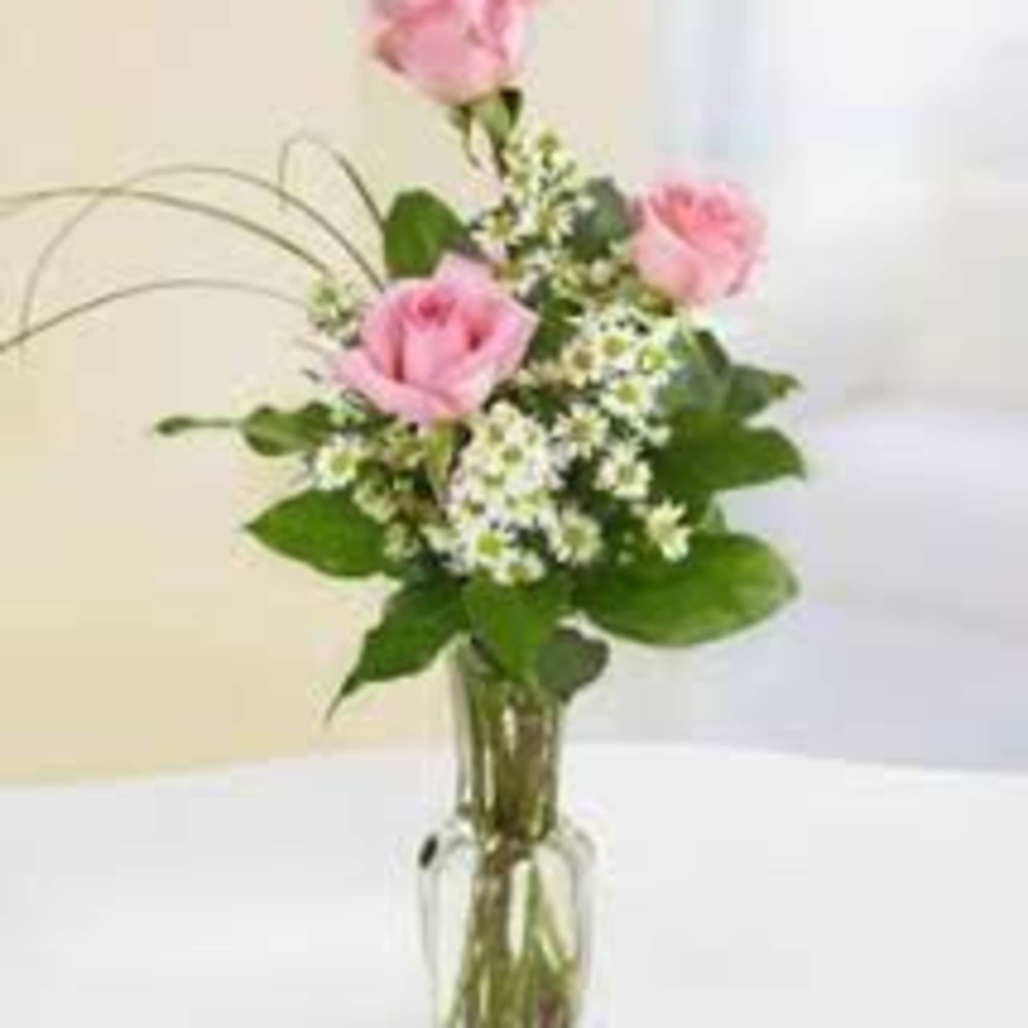 Send a cute and sweet pink rose bud vase to your love