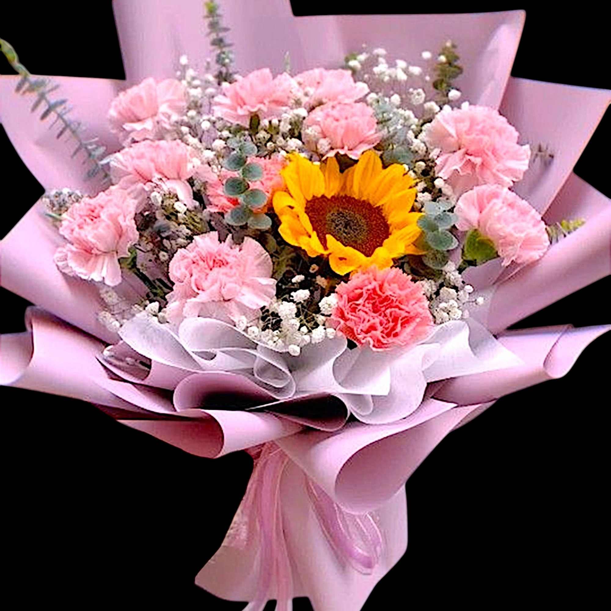 Surprise them with this bouquet of carnations and sunflowers. They&#039;ll know you&#039;re