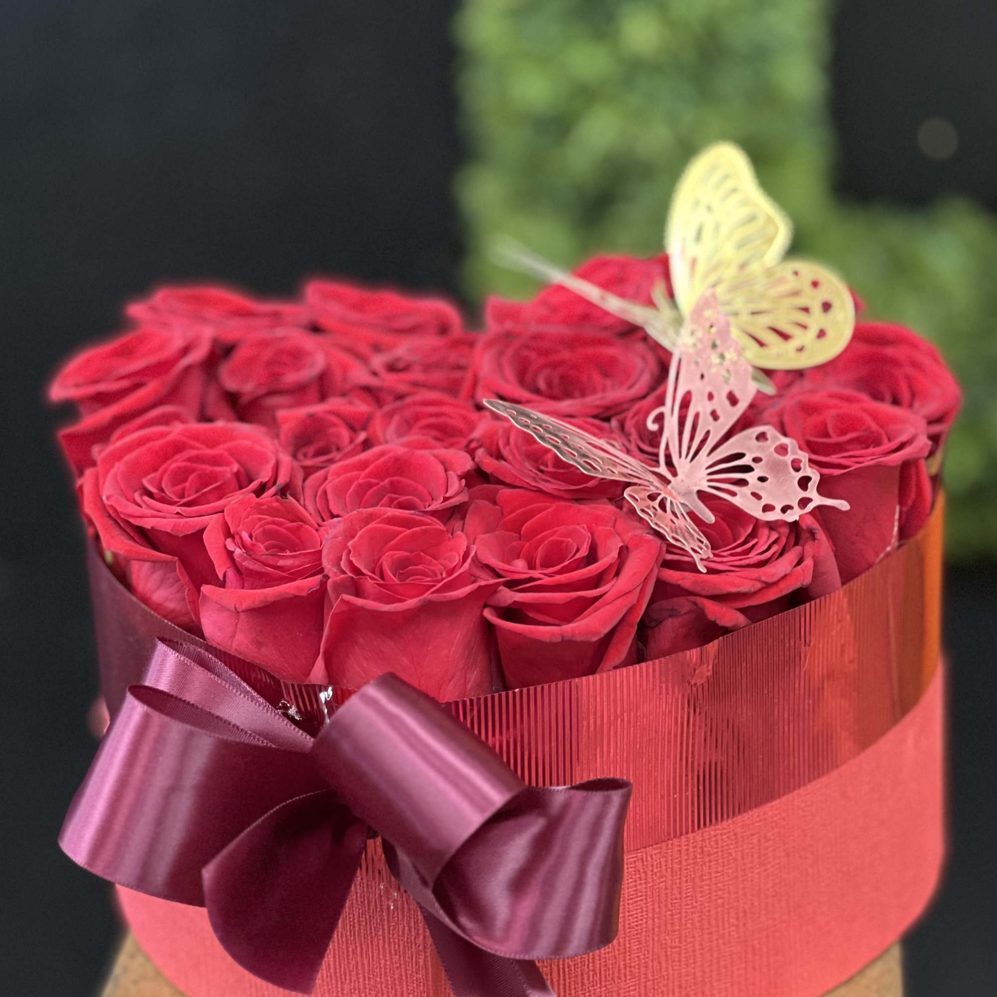 2dozen of imported red ros&eacute;s decorated with 3D Butterflies 