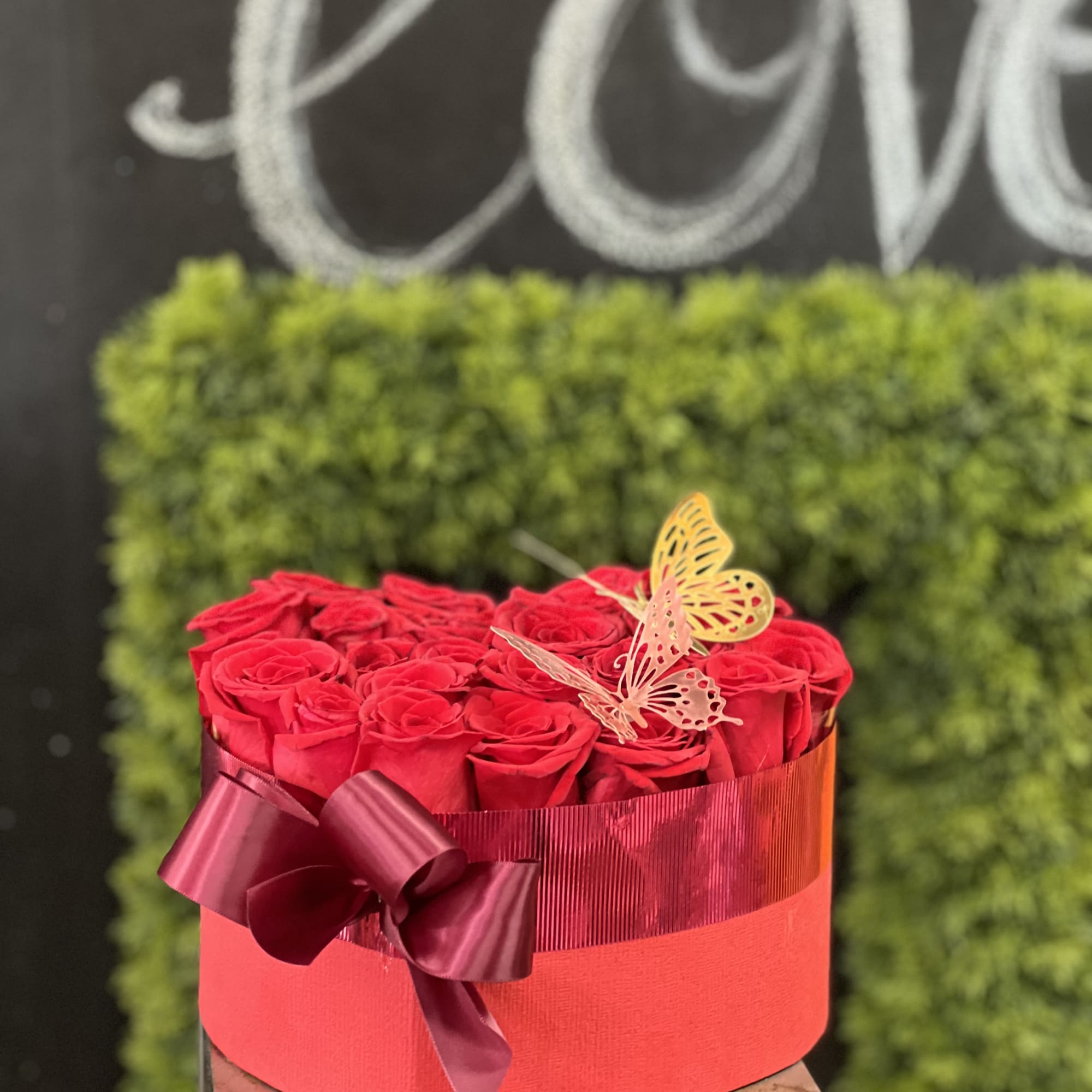 2dozen of imported red ros&eacute;s decorated with 3D Butterflies 