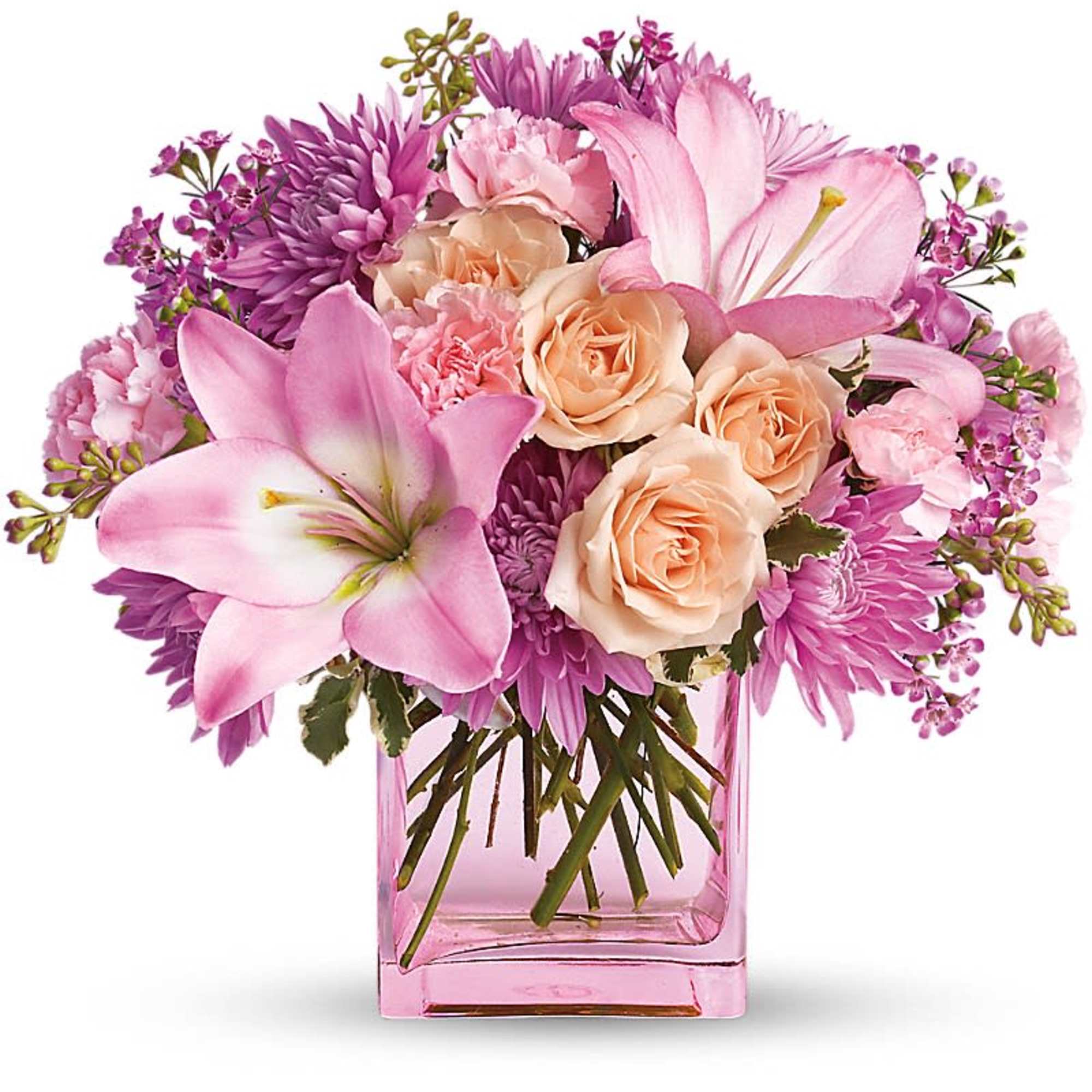 Impossibly pretty. This decidedly feminine arrangement is absolutely delightful. Perfectly peachy peach