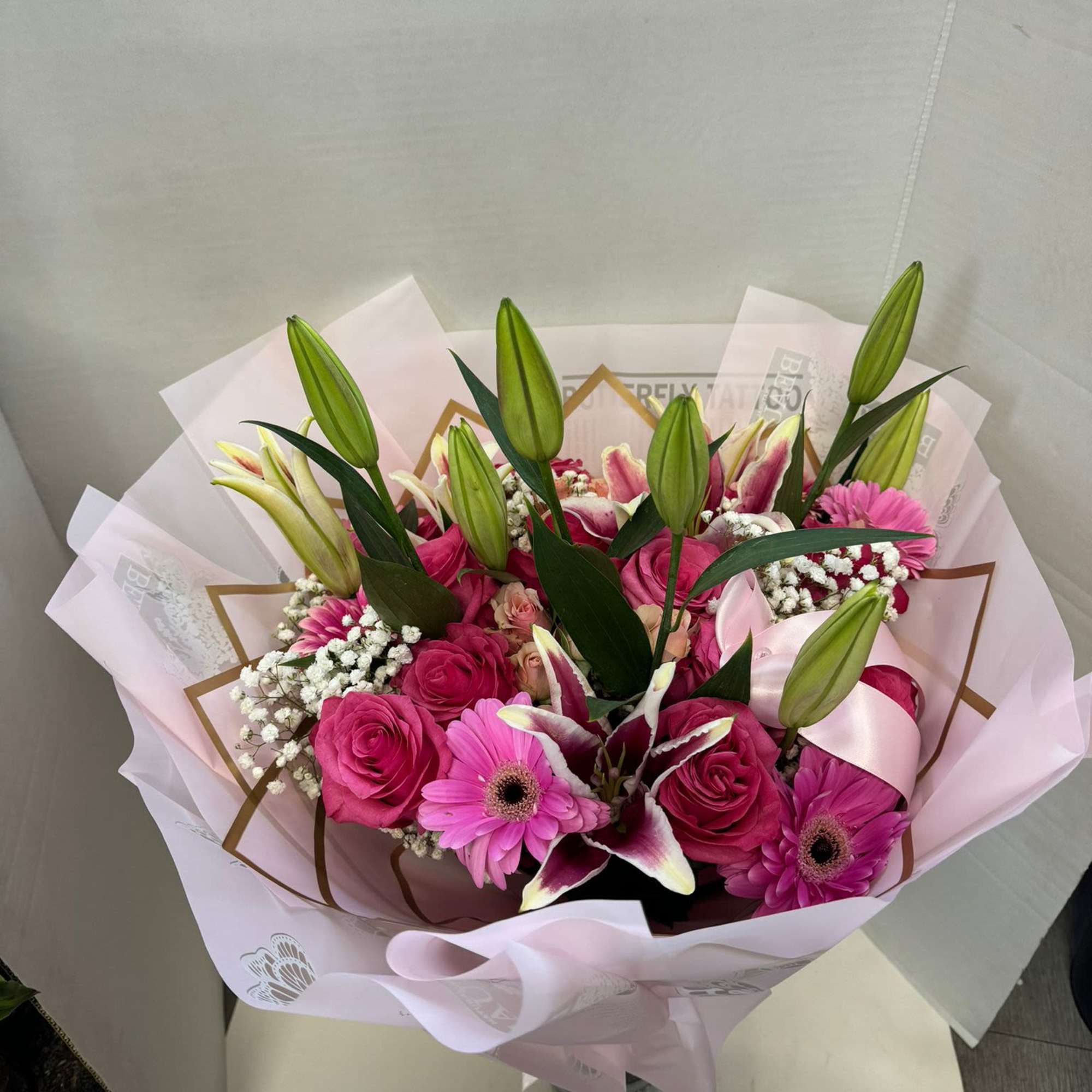 Thinking of people who love the color pink, this beautiful bouquet was