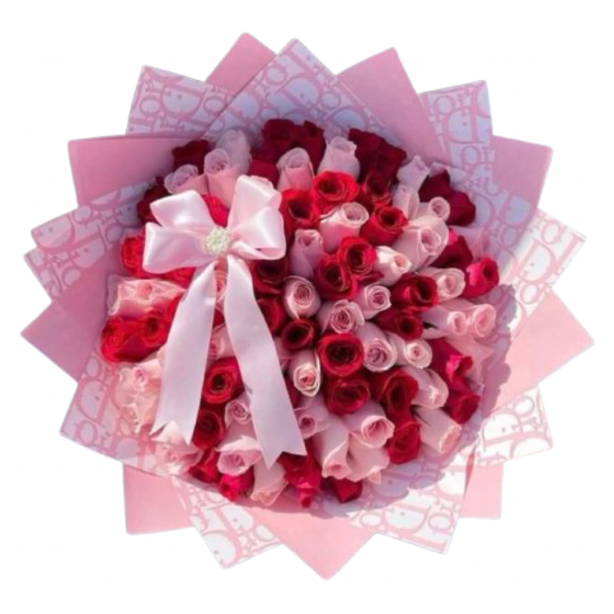 75 Pretty pink roses  wrapped in Dior paper. 