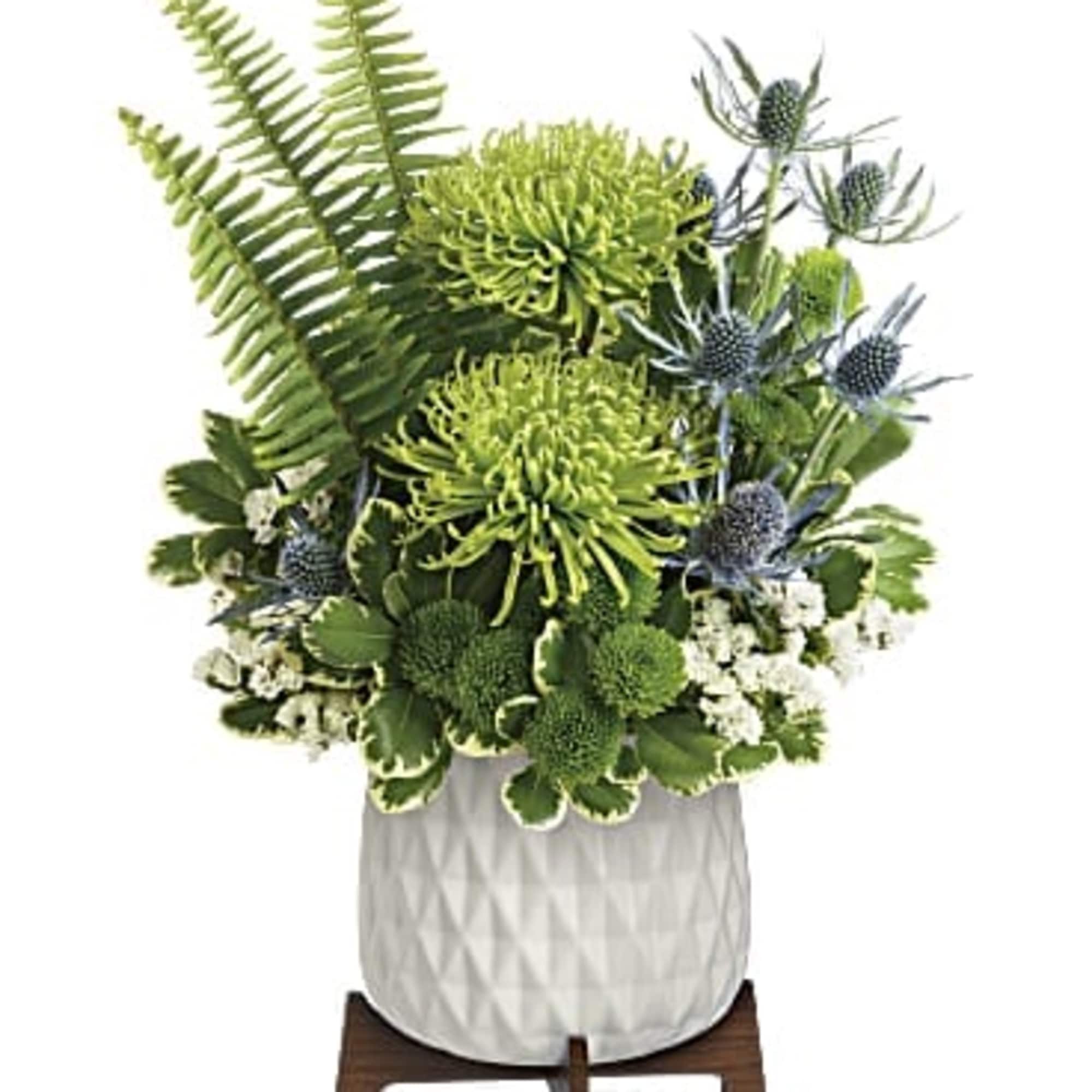 This gorgeous green bouquet is presented to perfection in this mid-century ceramic
