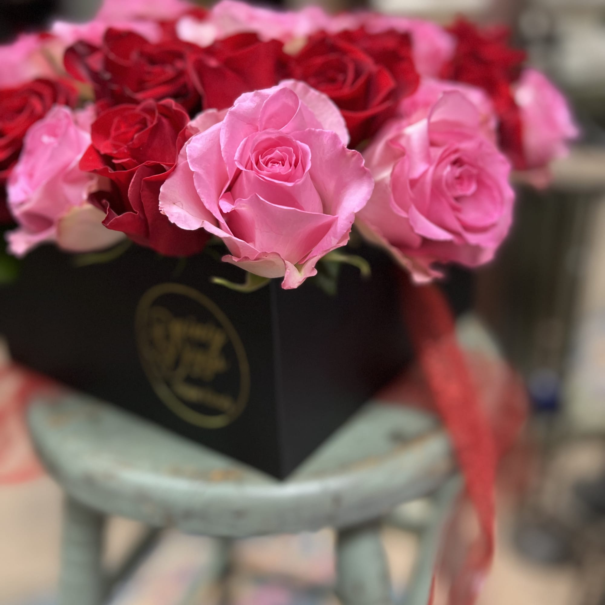 24 Red &amp; Pink Mix of Premium Roses in Large Box with