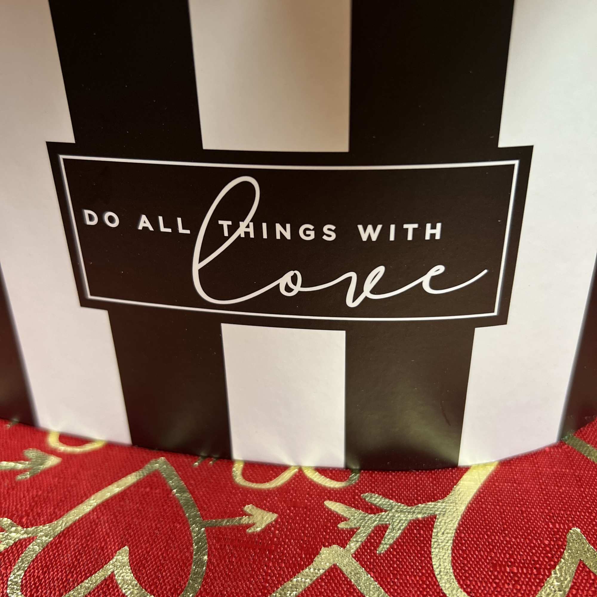 Heart Shaped Black and White Stipped Box with lid  Arrangement. Consist