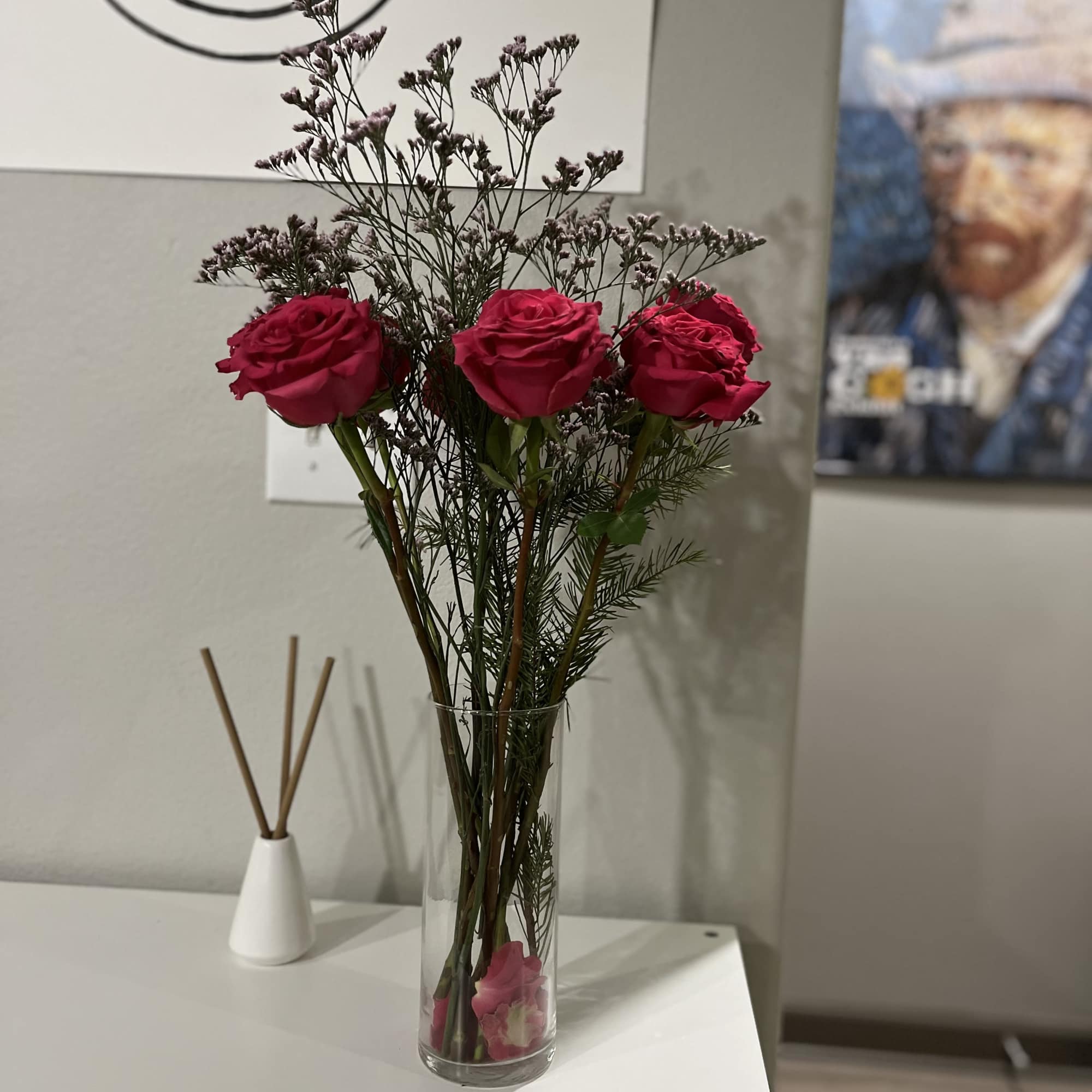 A combination of hot pink roses with the delicate charm of purple