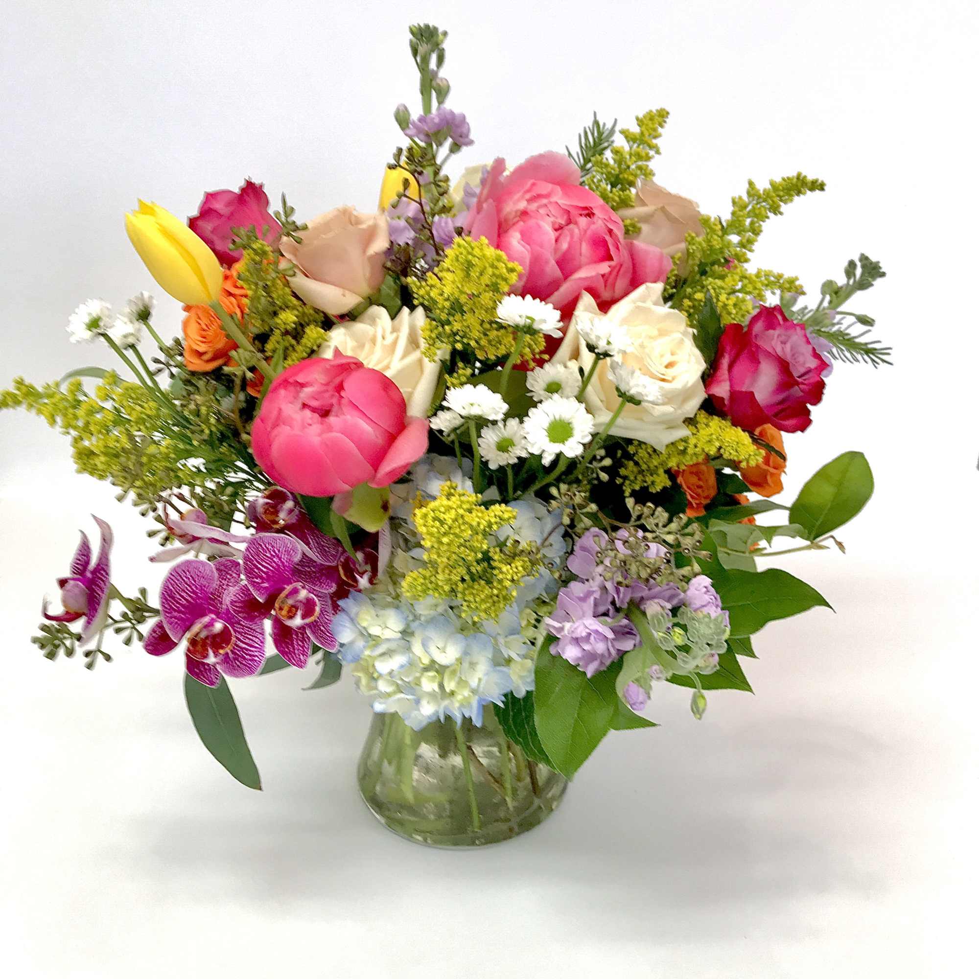 A custom designed arrangement by Fairbanks Florist. A beautiful collection of mixed