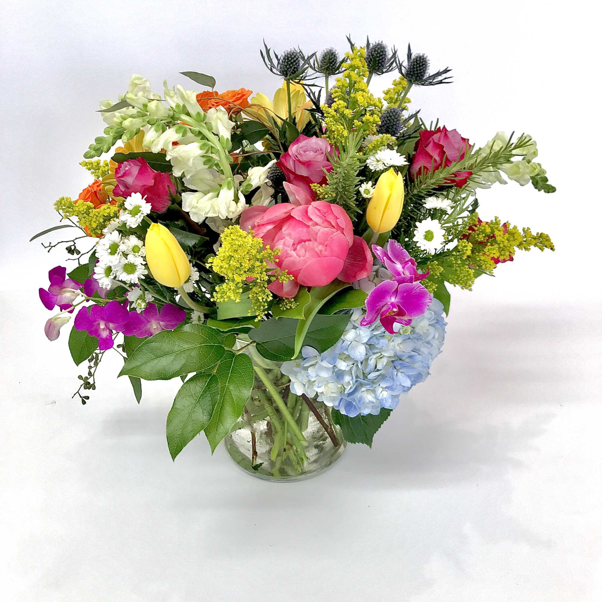 A custom designed arrangement by Fairbanks Florist. Designers choice made up of