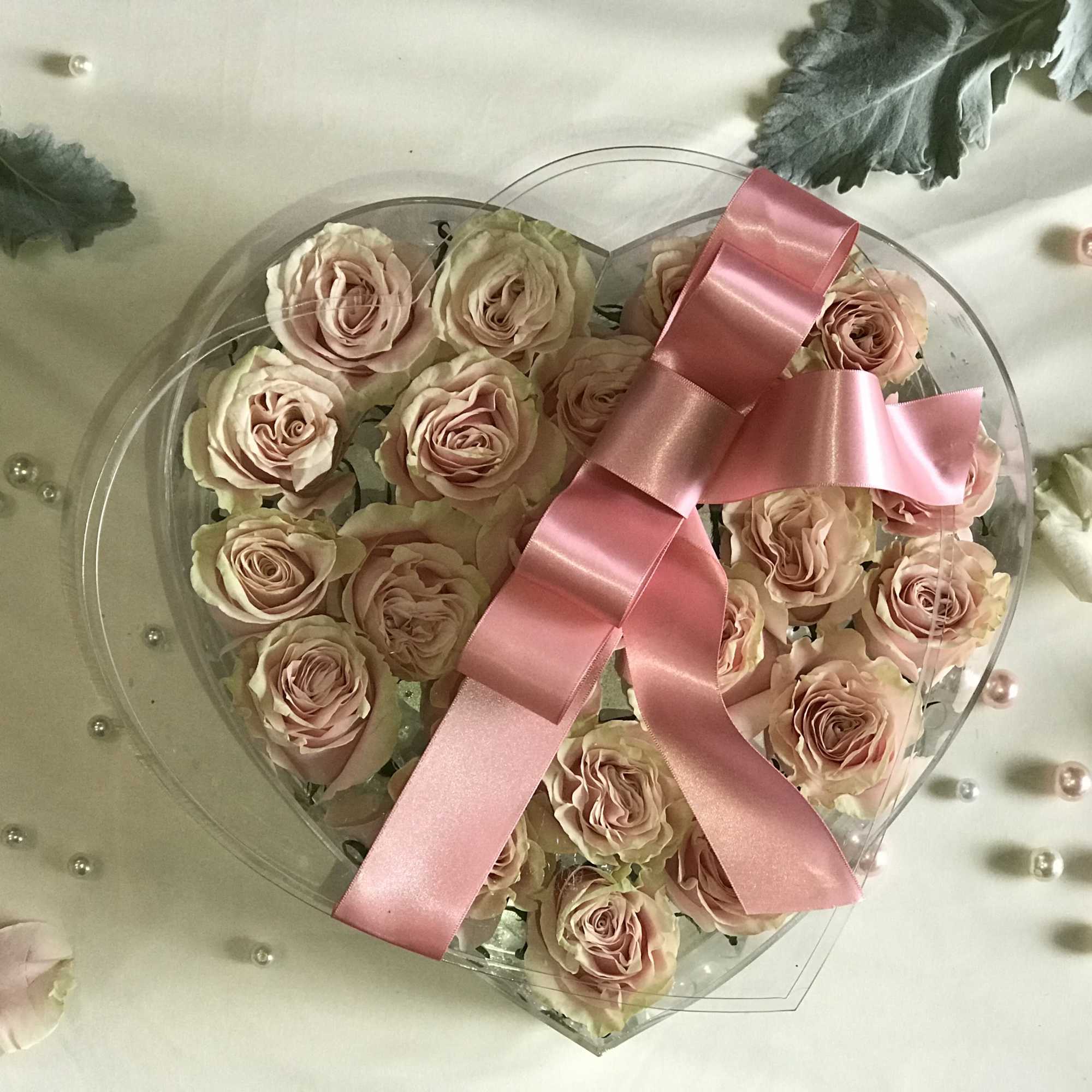 Acrylic Heart Shaped Box With roses