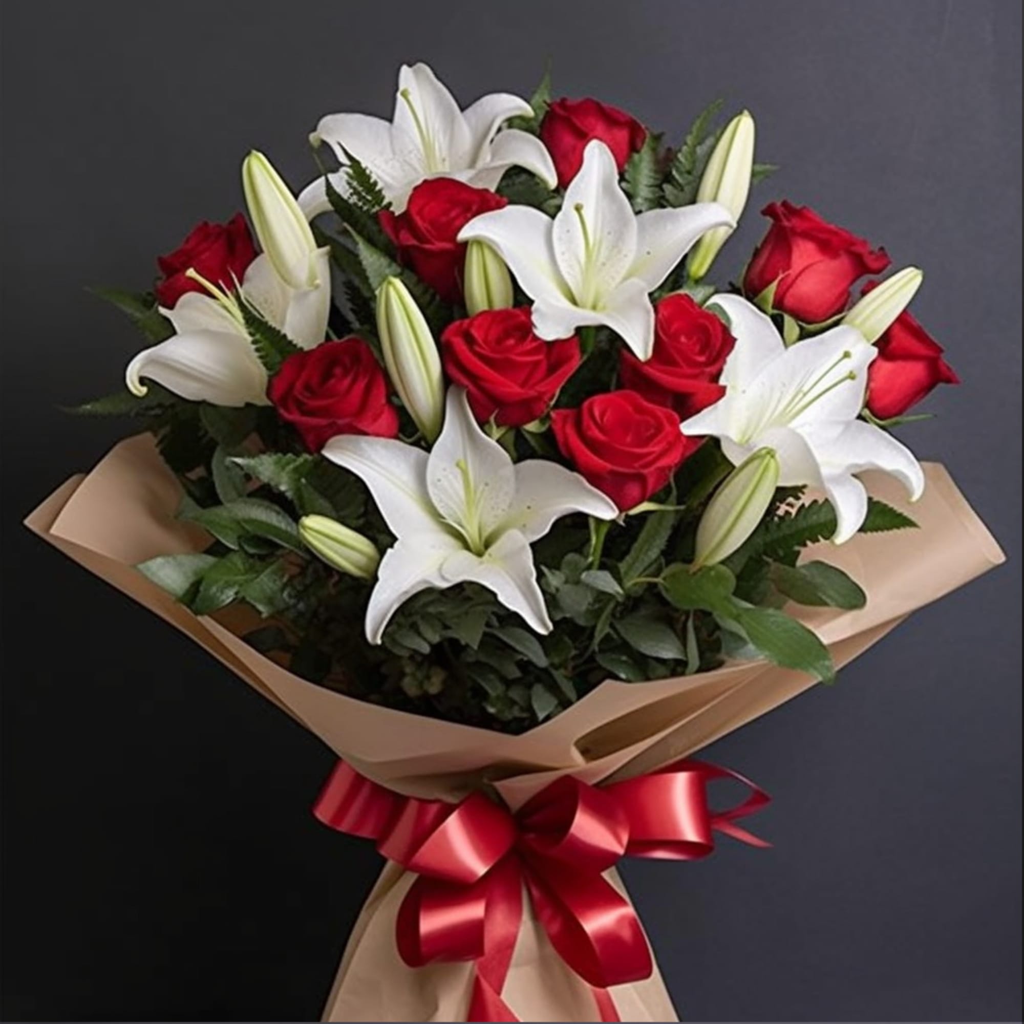 The &quot;Vlada&quot; bouquet is a striking assembly of vibrant red roses and