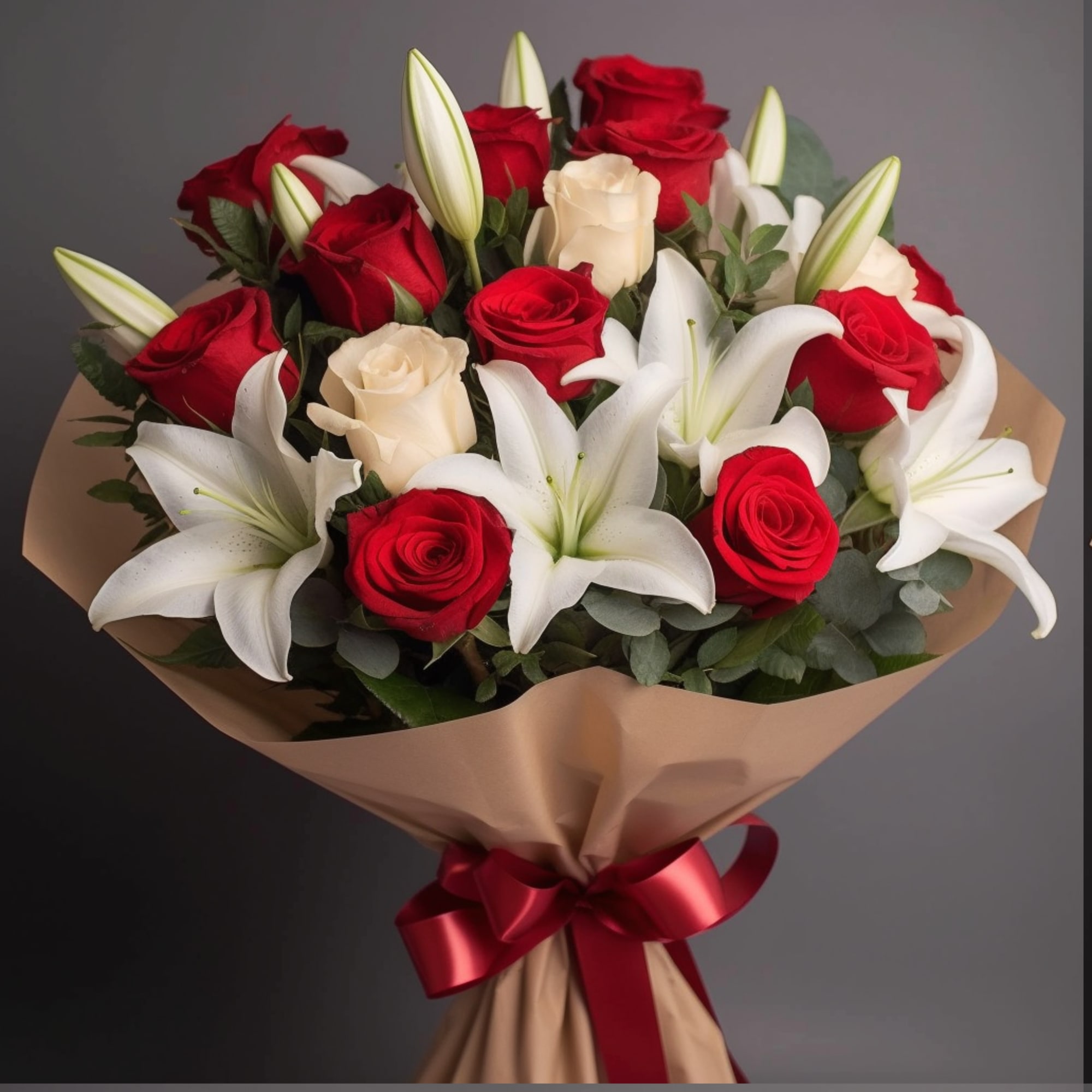The &quot;Vlada&quot; bouquet is a striking assembly of vibrant red roses and