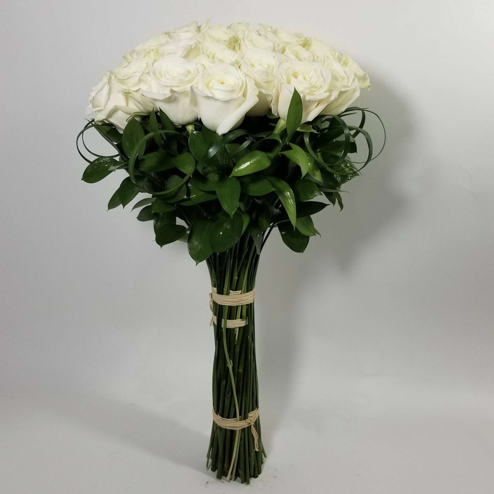 Hand tie bouquet with 18, 24 or 36 roses & greenery. // Hand tie bouquet with 18, 24 or 36 roses & greenery. //