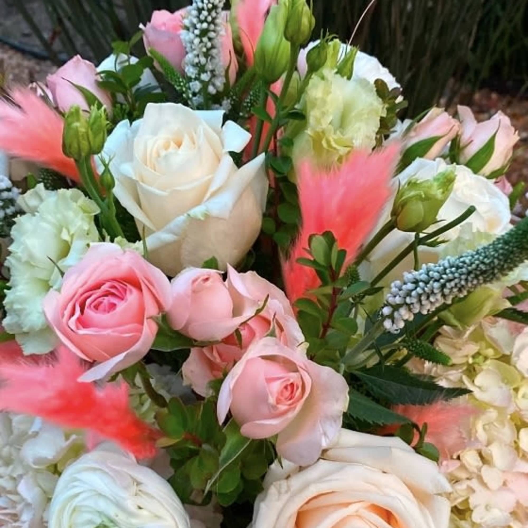 Beautiful variety of premium blush florals in a birch box accented with