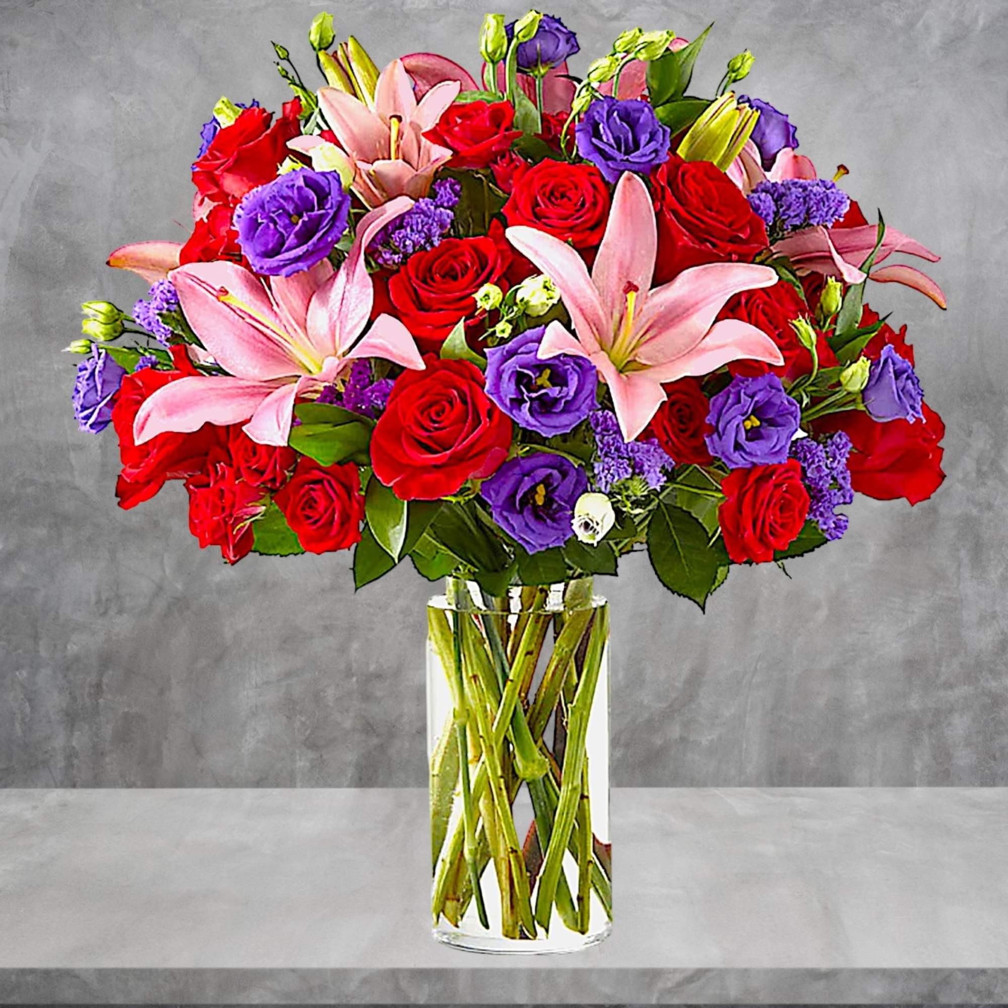This dreamy jewel toned arrangement combines bold color and eye-catching texture to