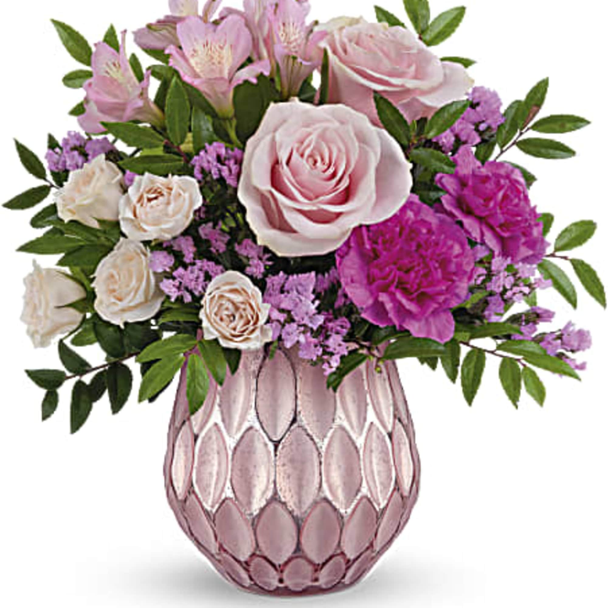Make V-day sparkle with this fabulously feminine bouquet in a shimmering pink