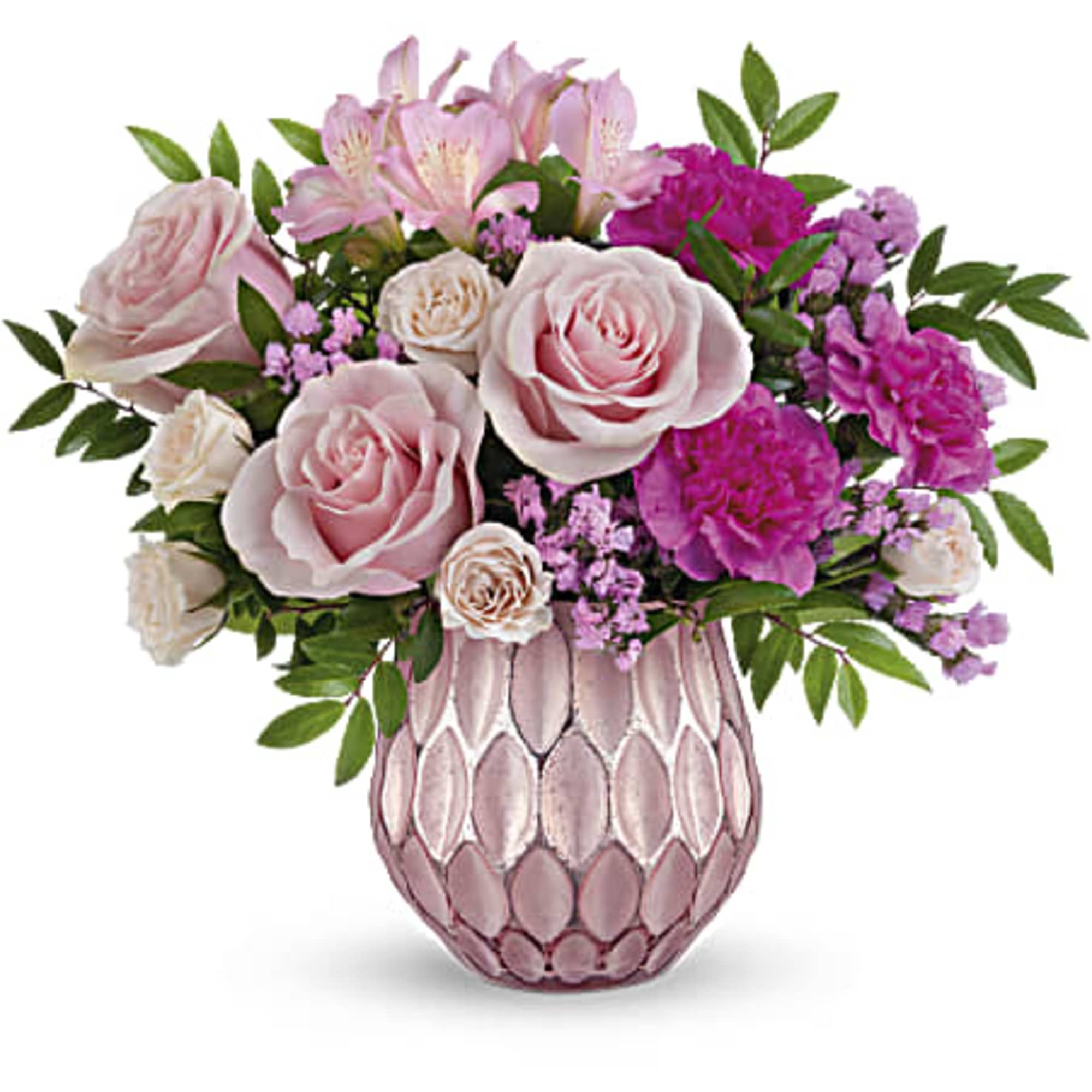 Make V-day sparkle with this fabulously feminine bouquet in a shimmering pink