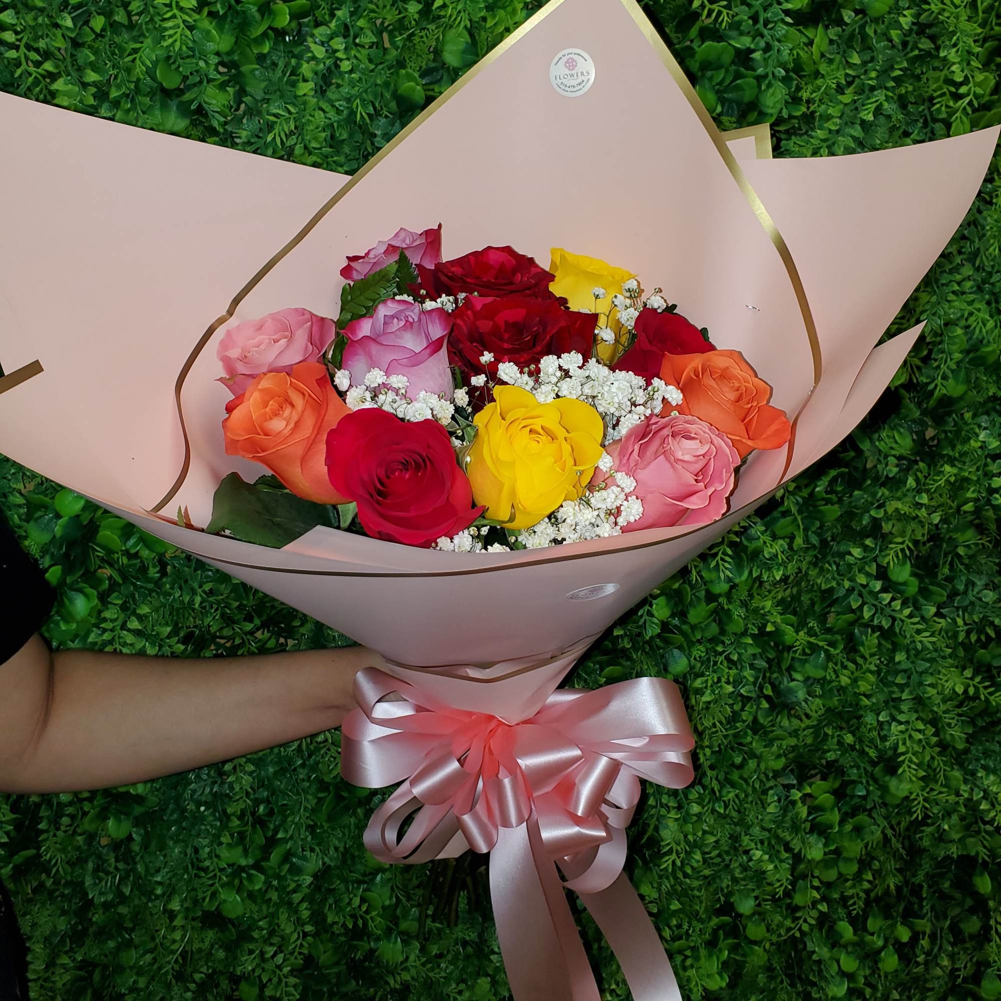 12 mix roses with special wrap !!!NOTICE THE WRAP MAY BE DIFFERENT