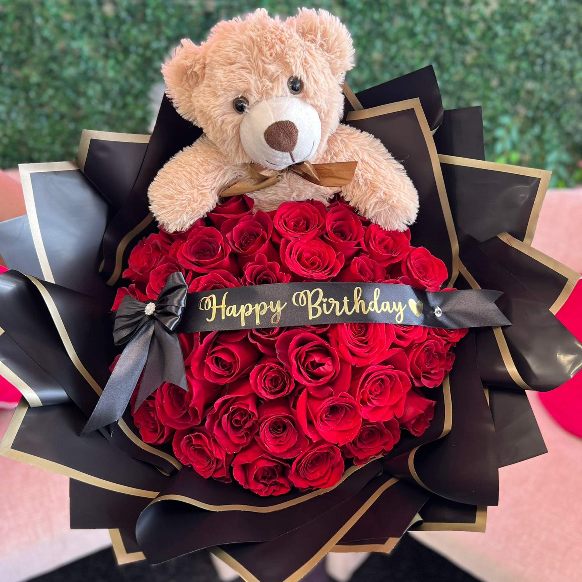 A teddy bear rose bouquet is a charming and whimsical arrangement that