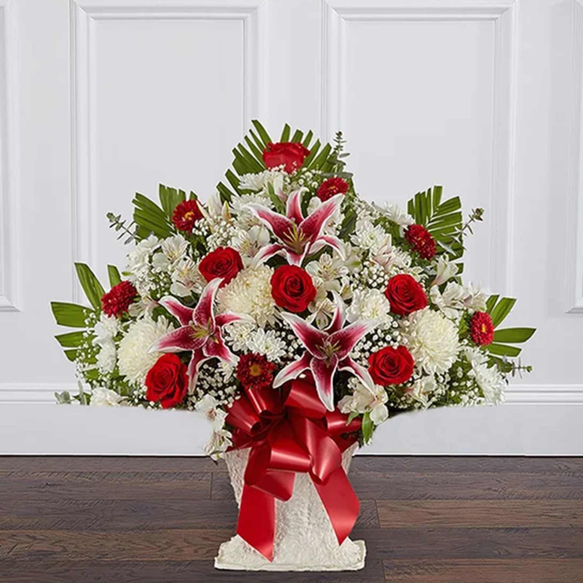 This timeless floor basket arrangement beautifully says what words alone can&rsquo;t express.