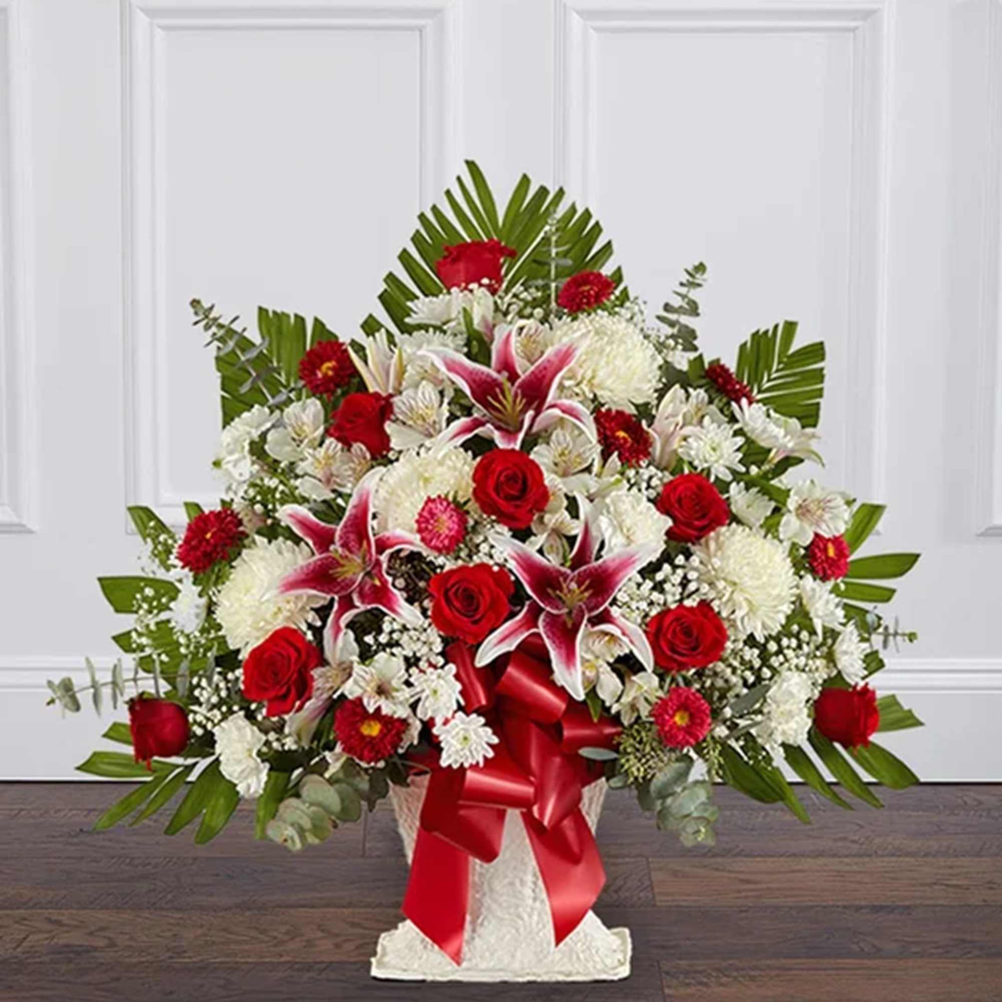 This timeless floor basket arrangement beautifully says what words alone can&rsquo;t express.