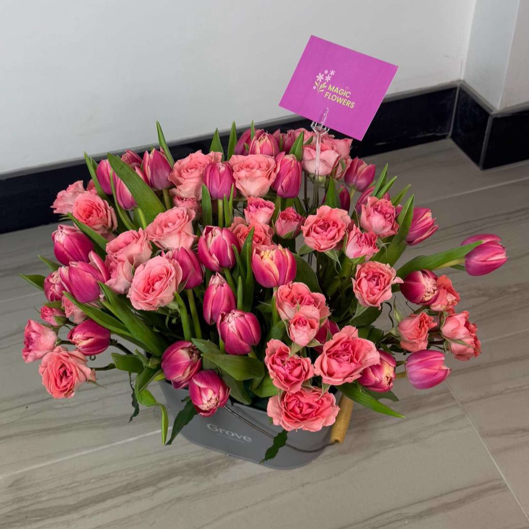 Tulips and spray roses 