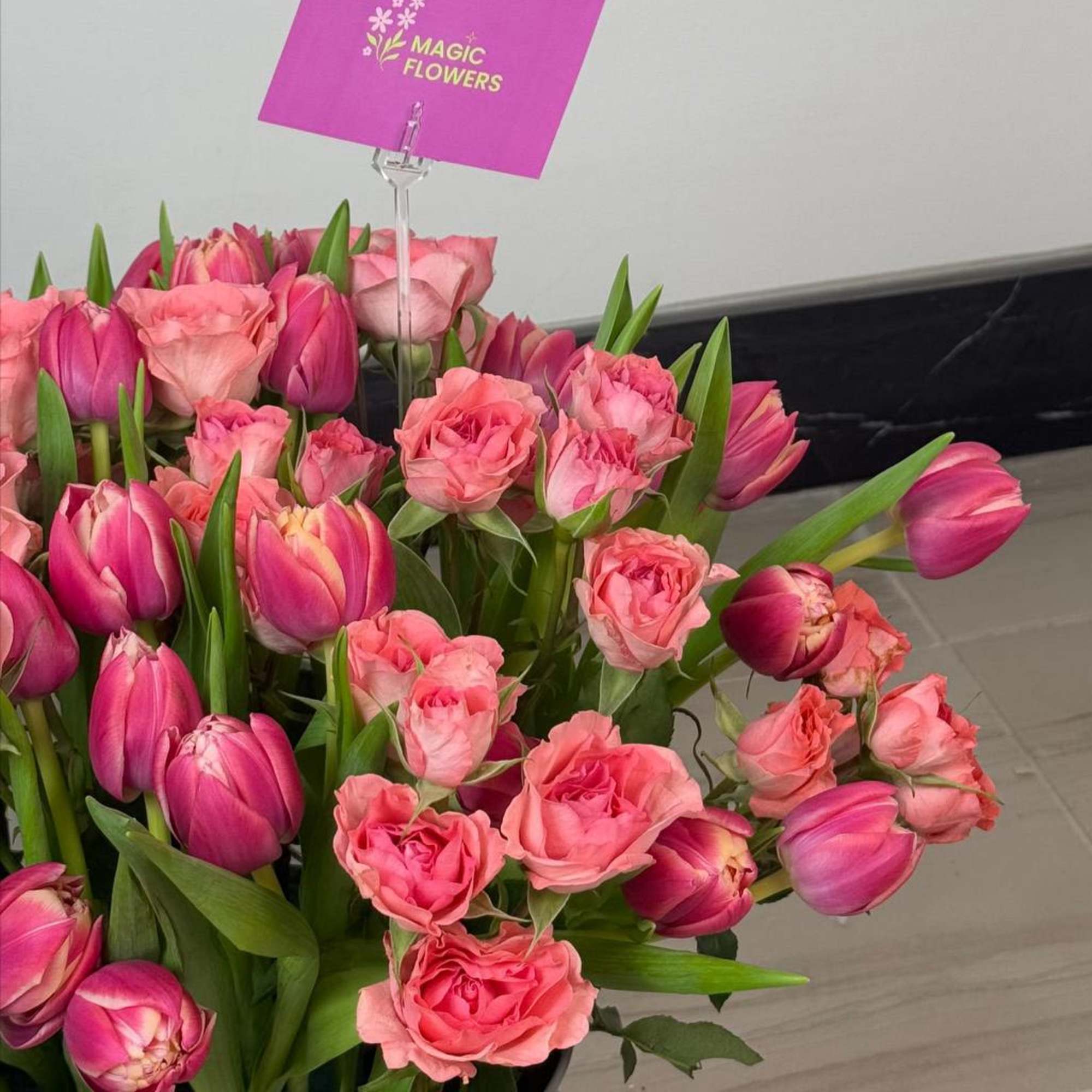 Tulips and spray roses 