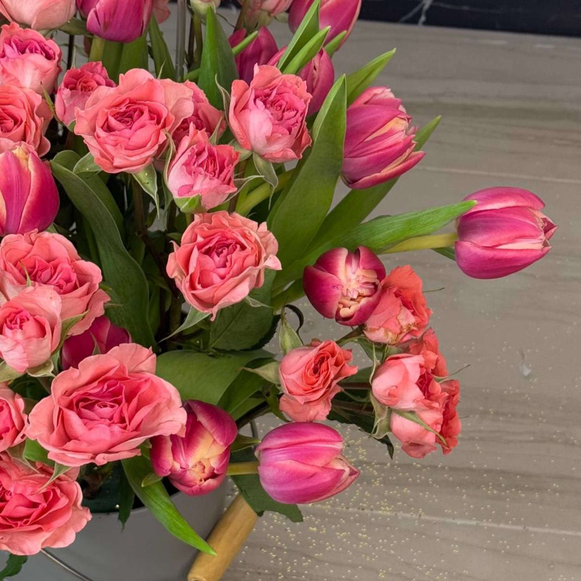 Tulips and spray roses 