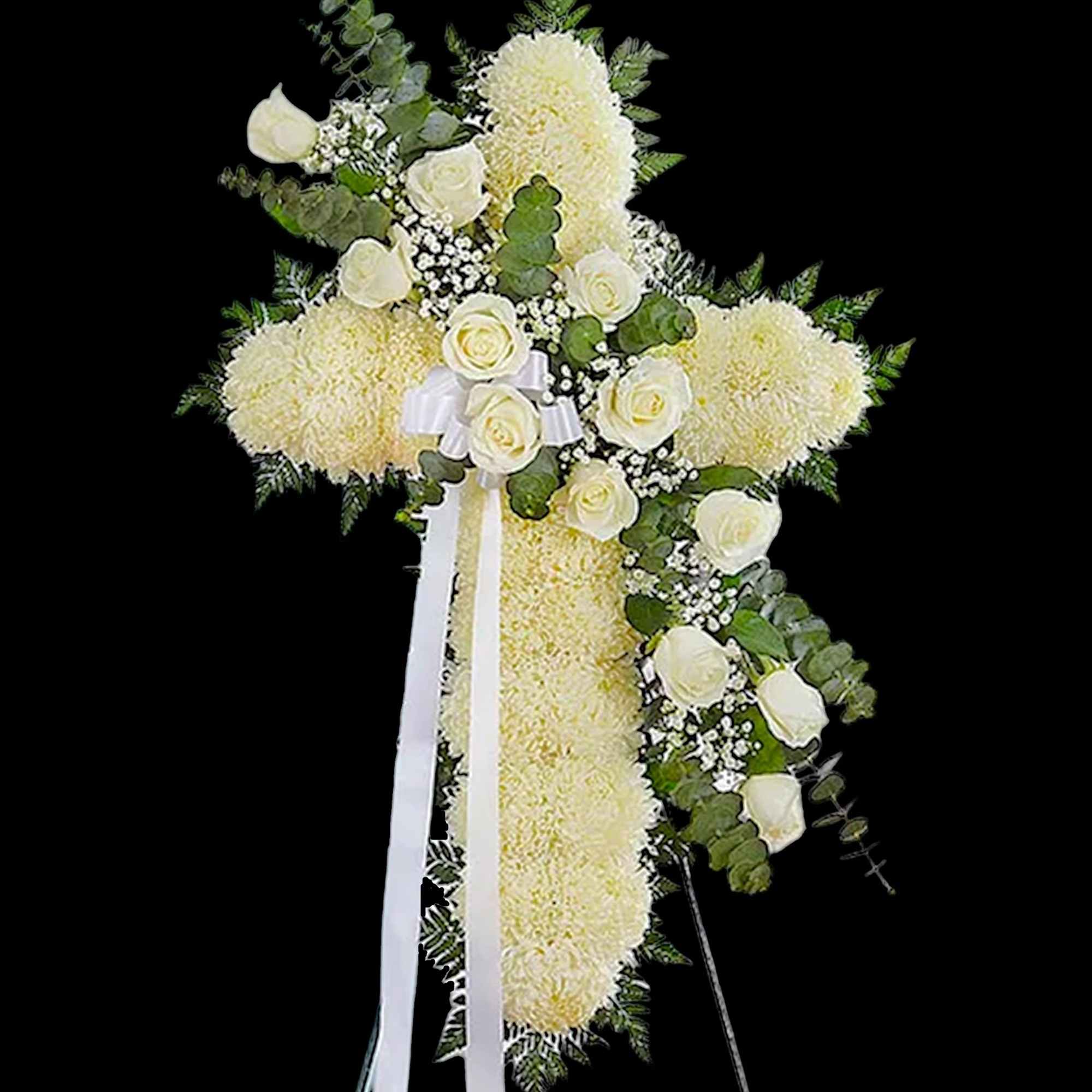Honor a lifetime of faithful devotion with our beautiful standing cross arrangement.