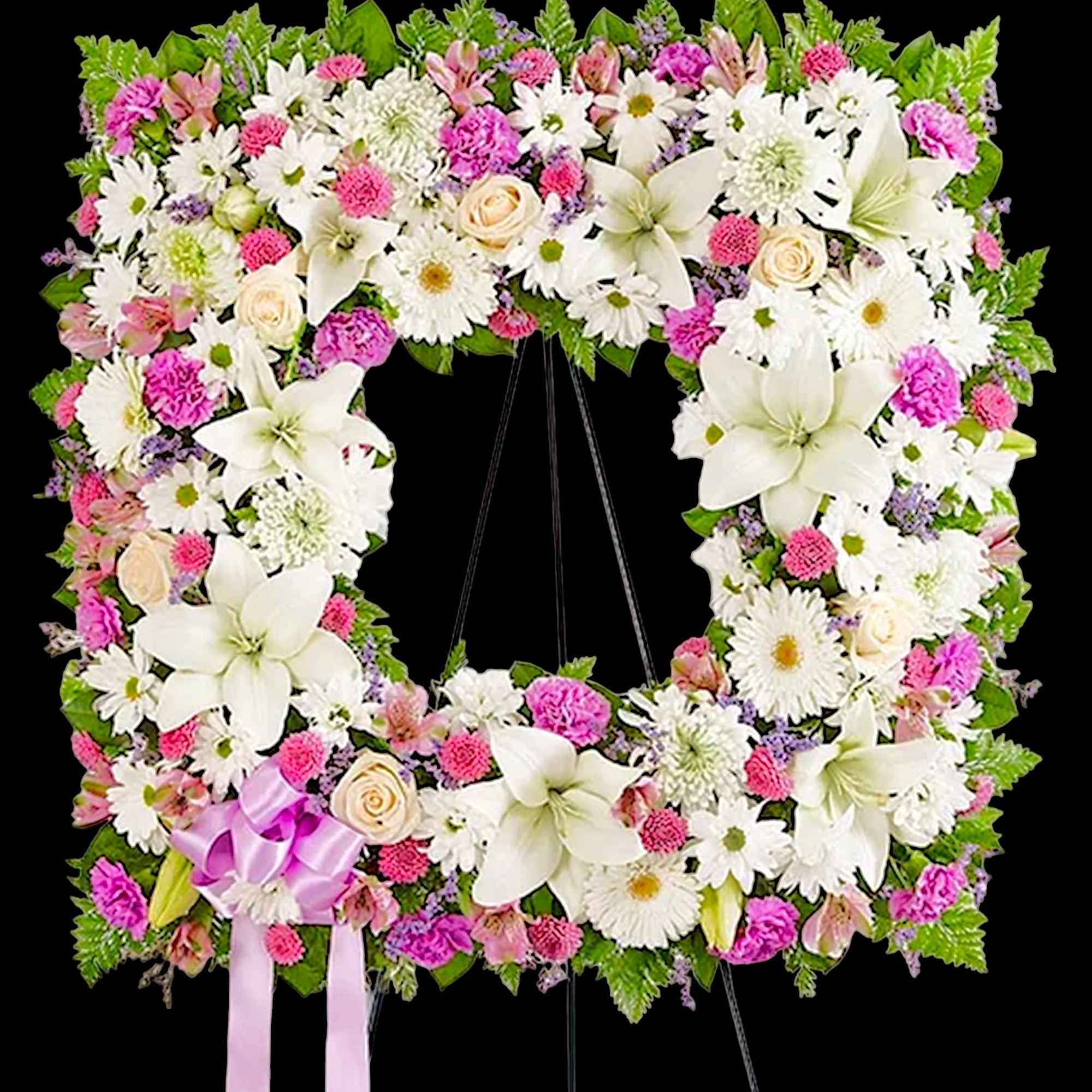 Offer solace with a sentimental arrangement for the services. The square wreath