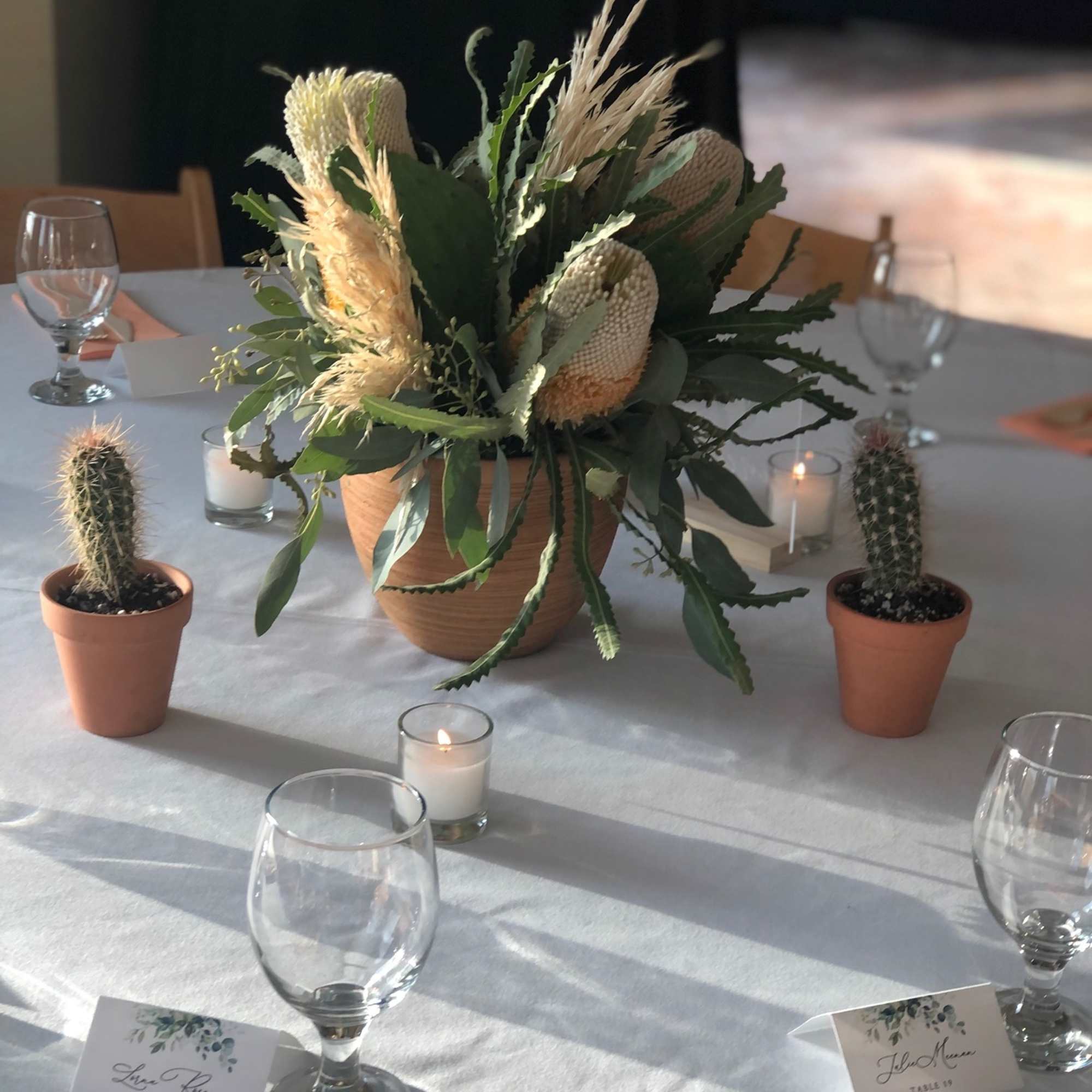 A very unique collection of Banksia Flower, Pampas Grass and Nopales Cactus