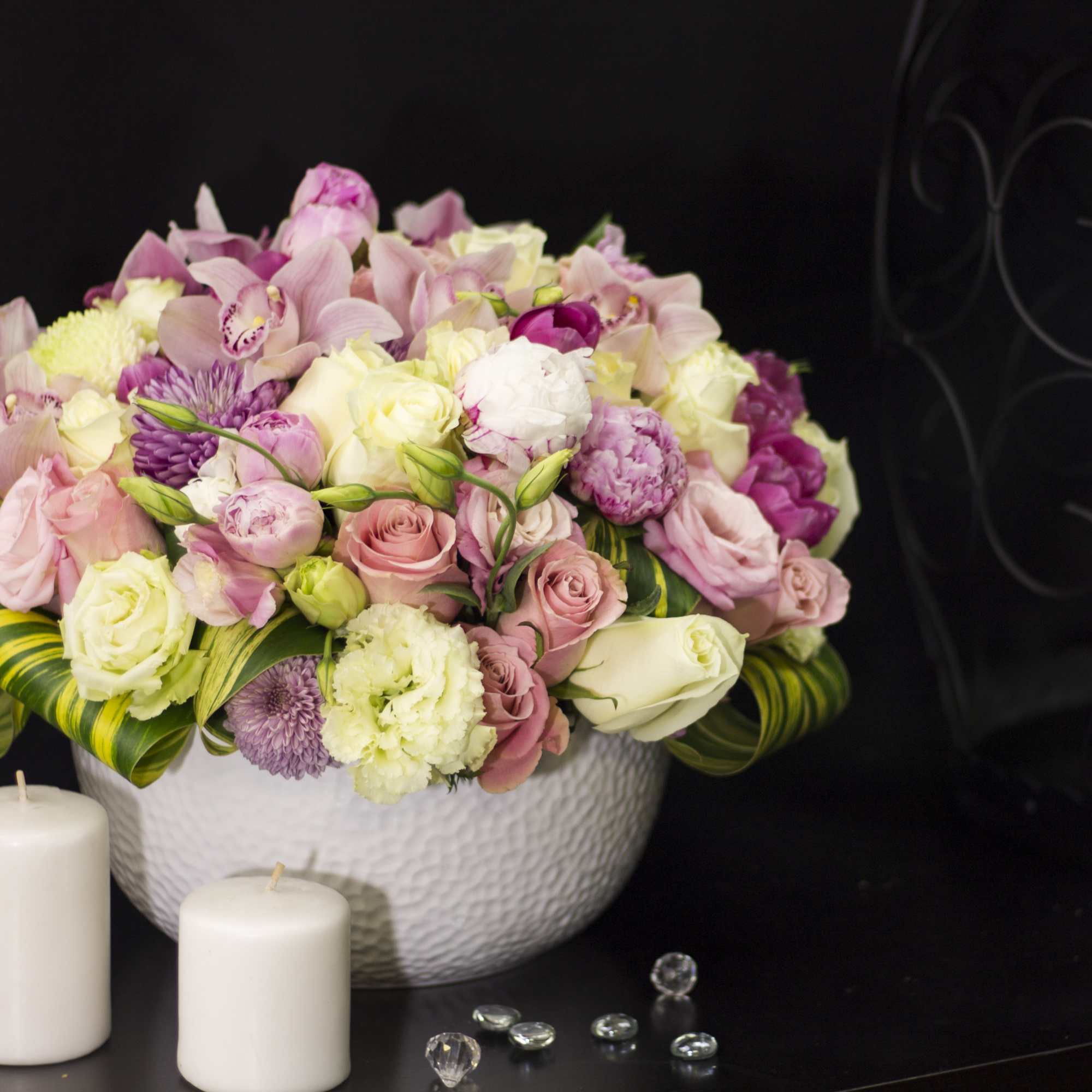 Perfect flower arrangement with Luxury Light Pink Peonies, Tulips, 2 colors of