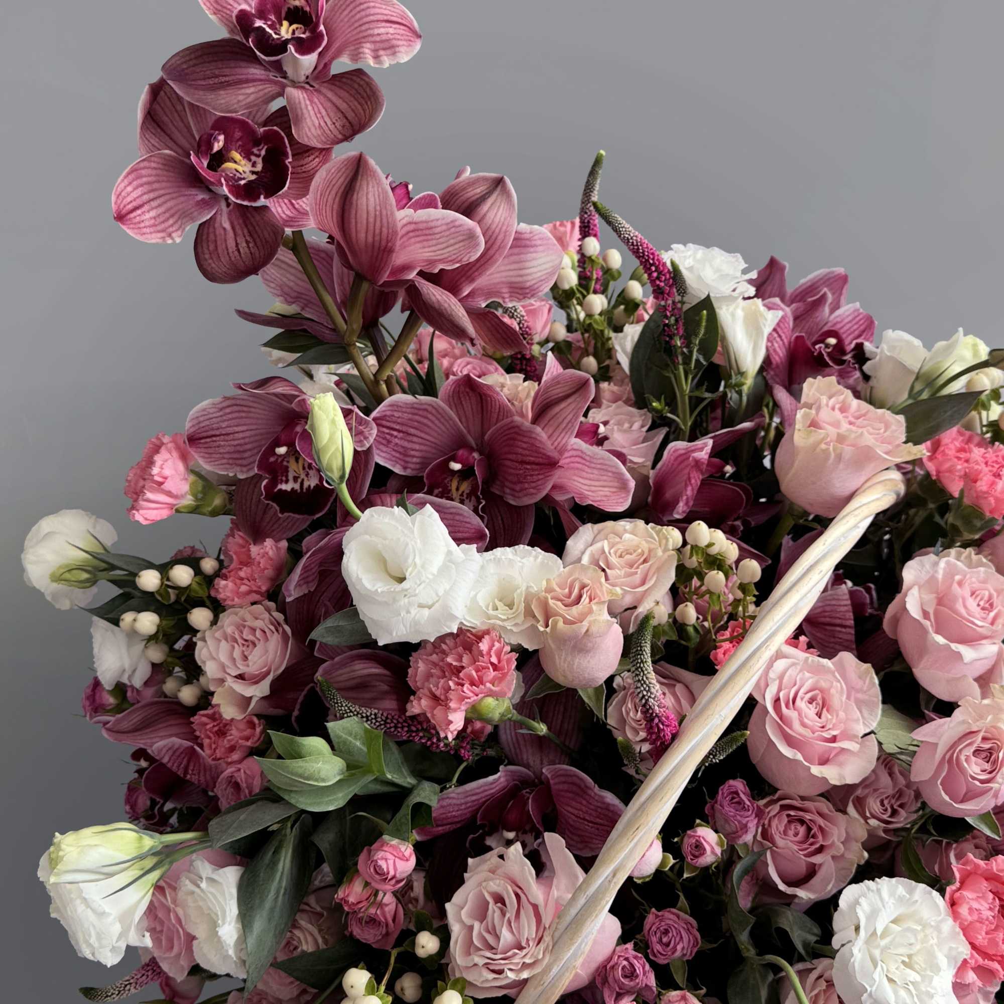 Fall in love with our stunning pink flower basket. This charming arrangement