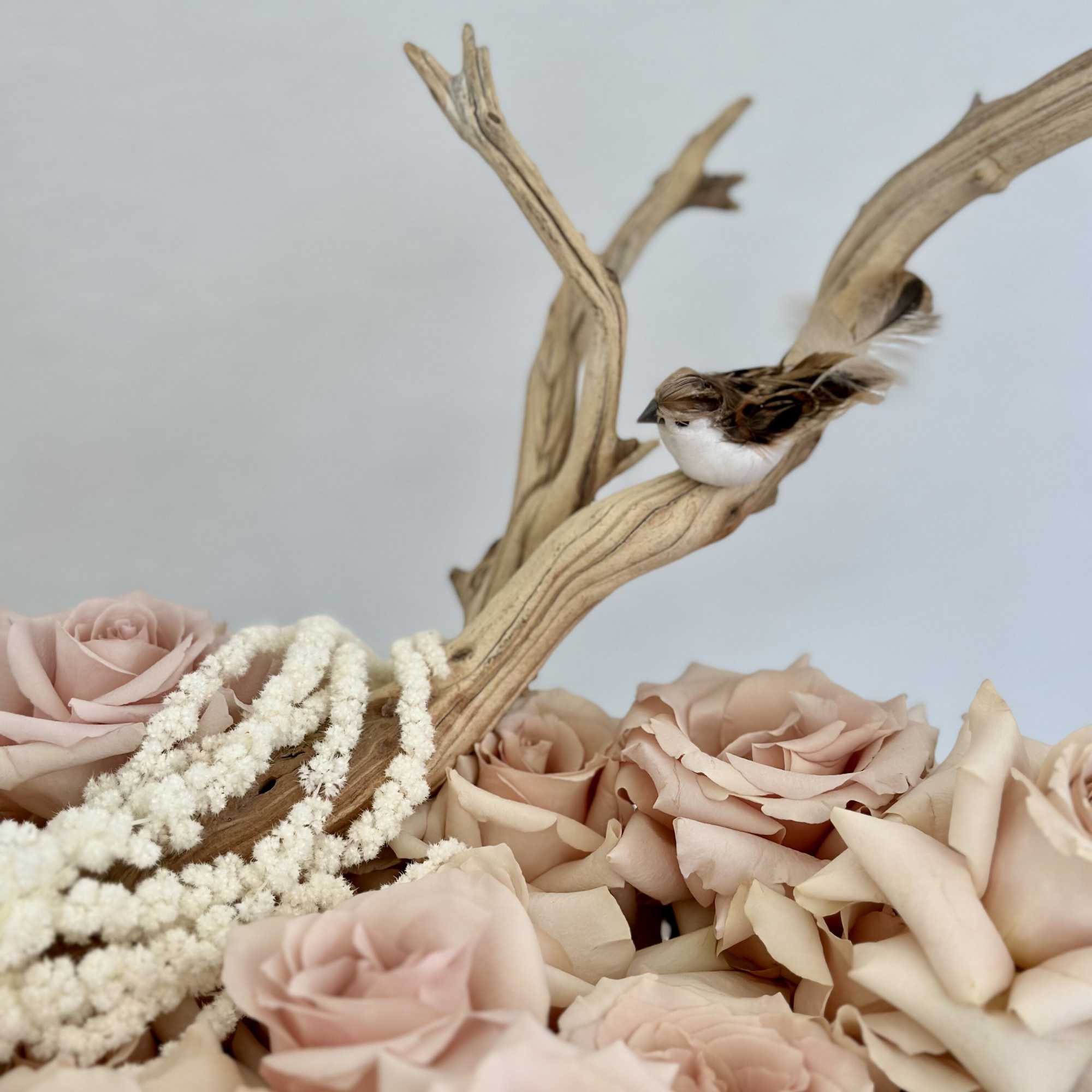 Transport yourself to a serene oasis with this arrangement, adorned with delicate