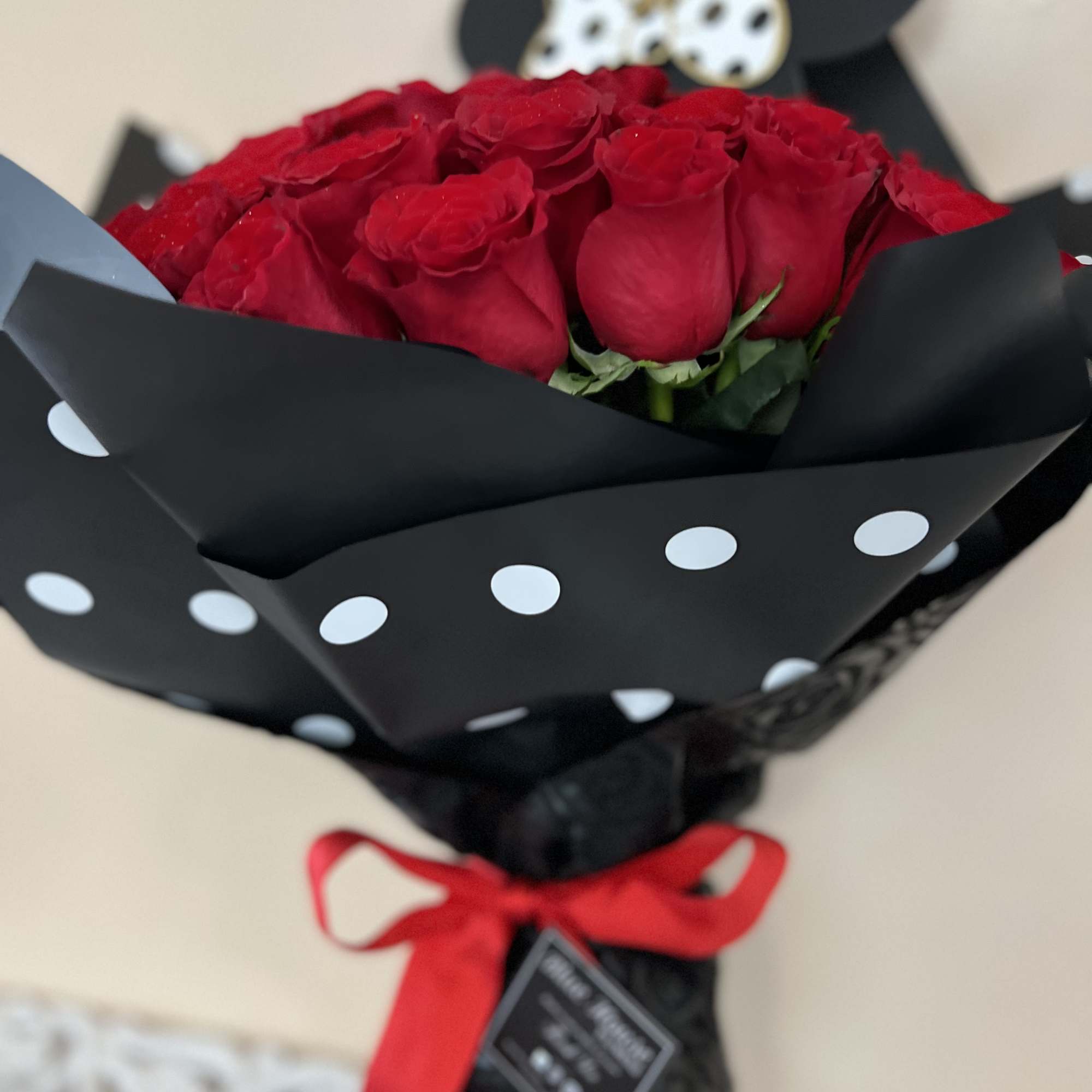 50 Red Roses Bouquet Black Paper Wrapped 