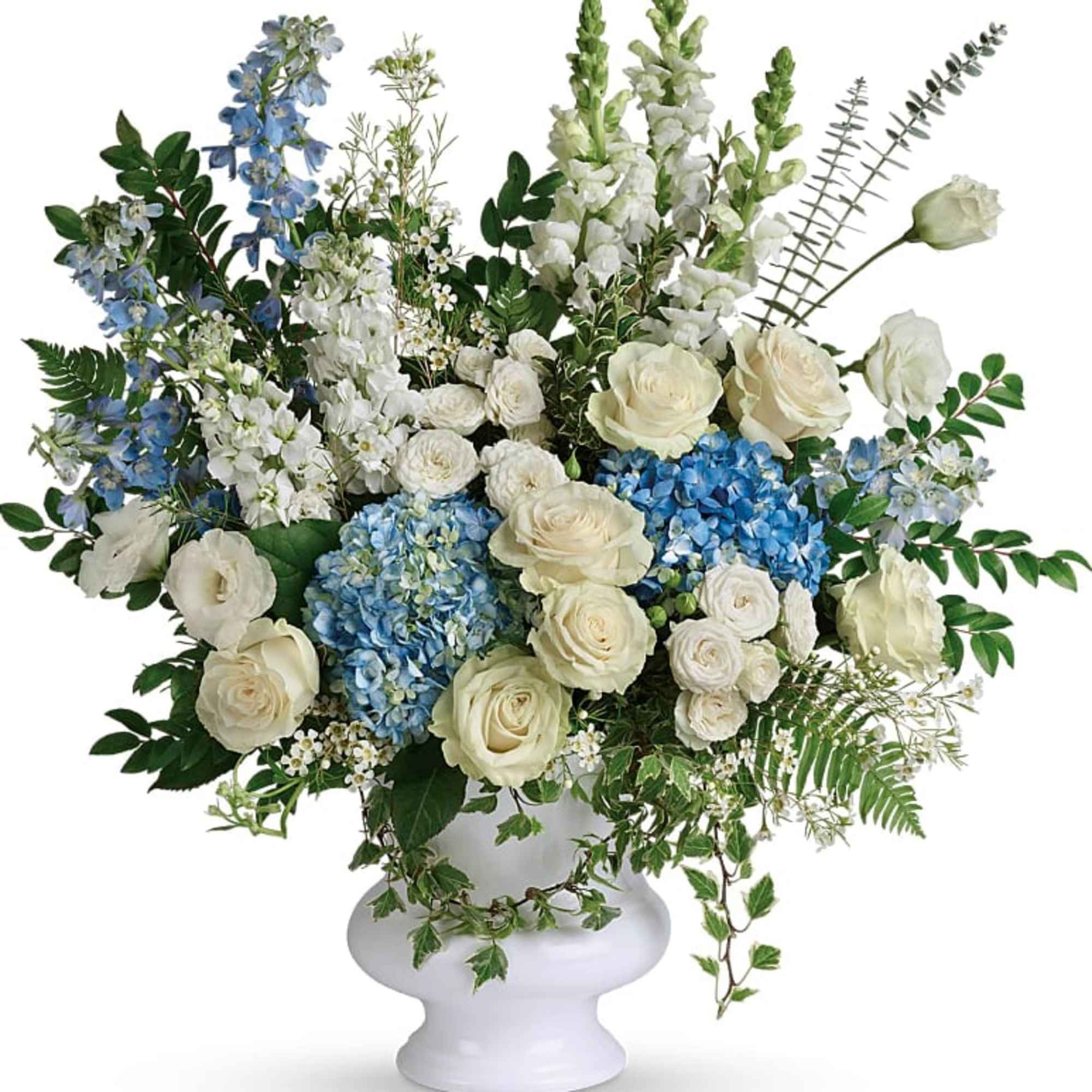A treasured tribute to your beloved, this gorgeously grand bouquet of soft A treasured tribute to your beloved, this gorgeously grand bouquet of soft
