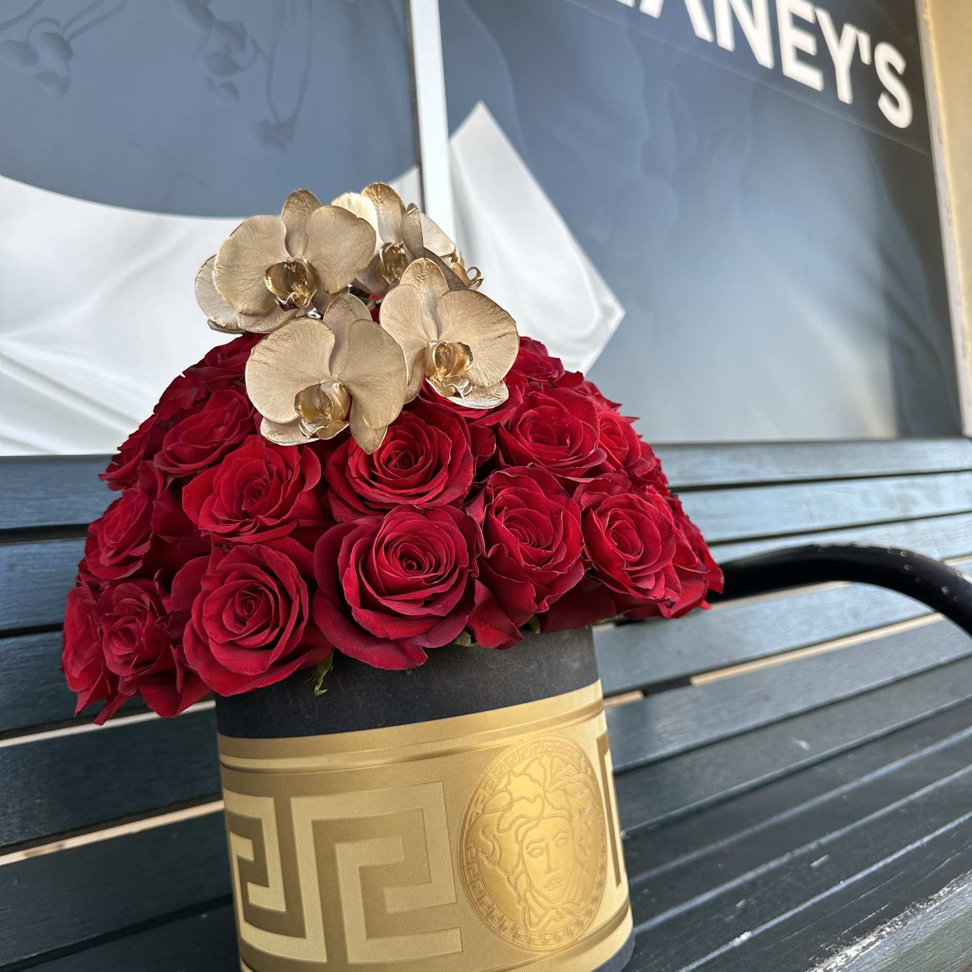 Our award-winning floral designers created this handcrafted unique VERSACE  design of Our award-winning floral designers created this handcrafted unique VERSACE  design of