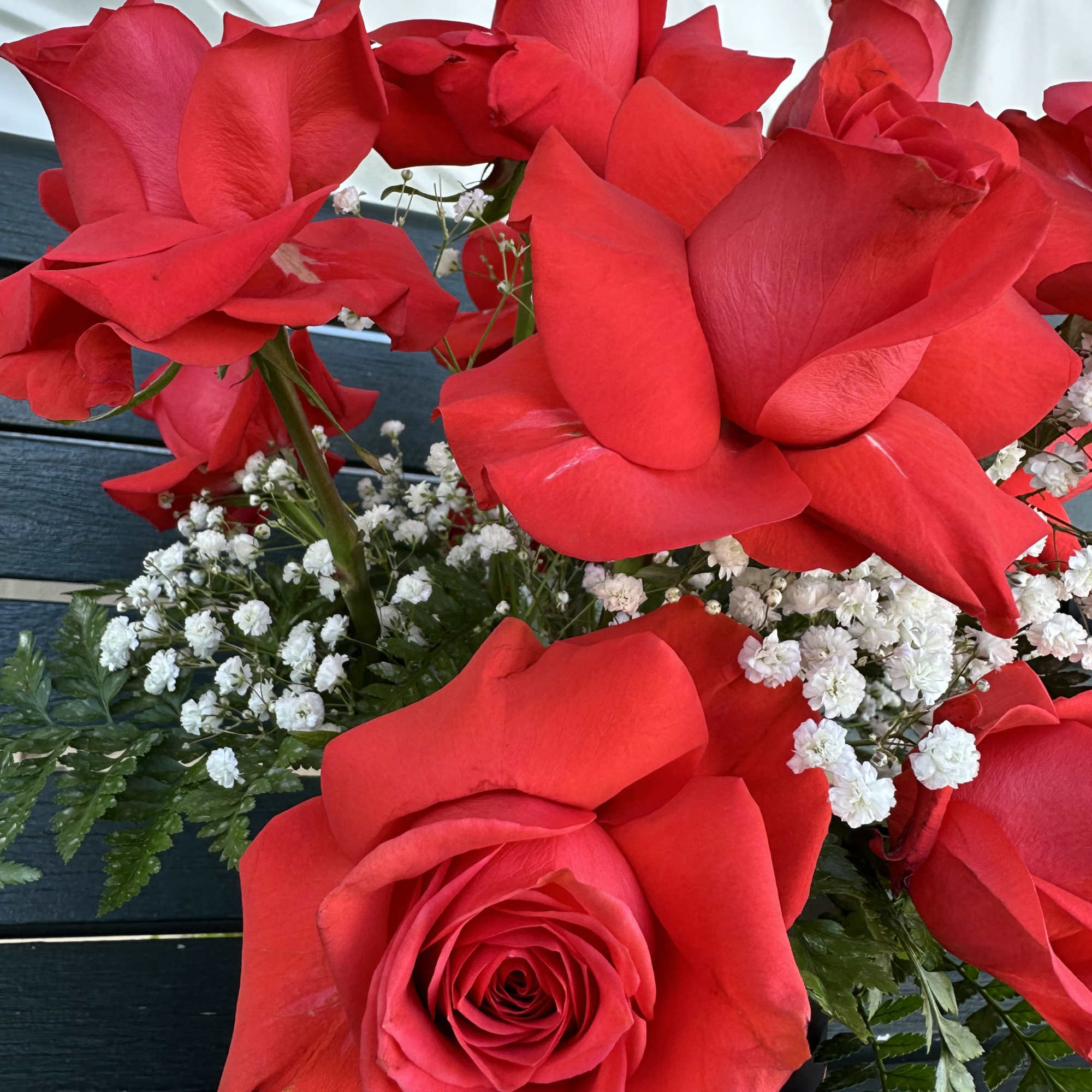 French Chic medium floral box with a dozen premium red roses