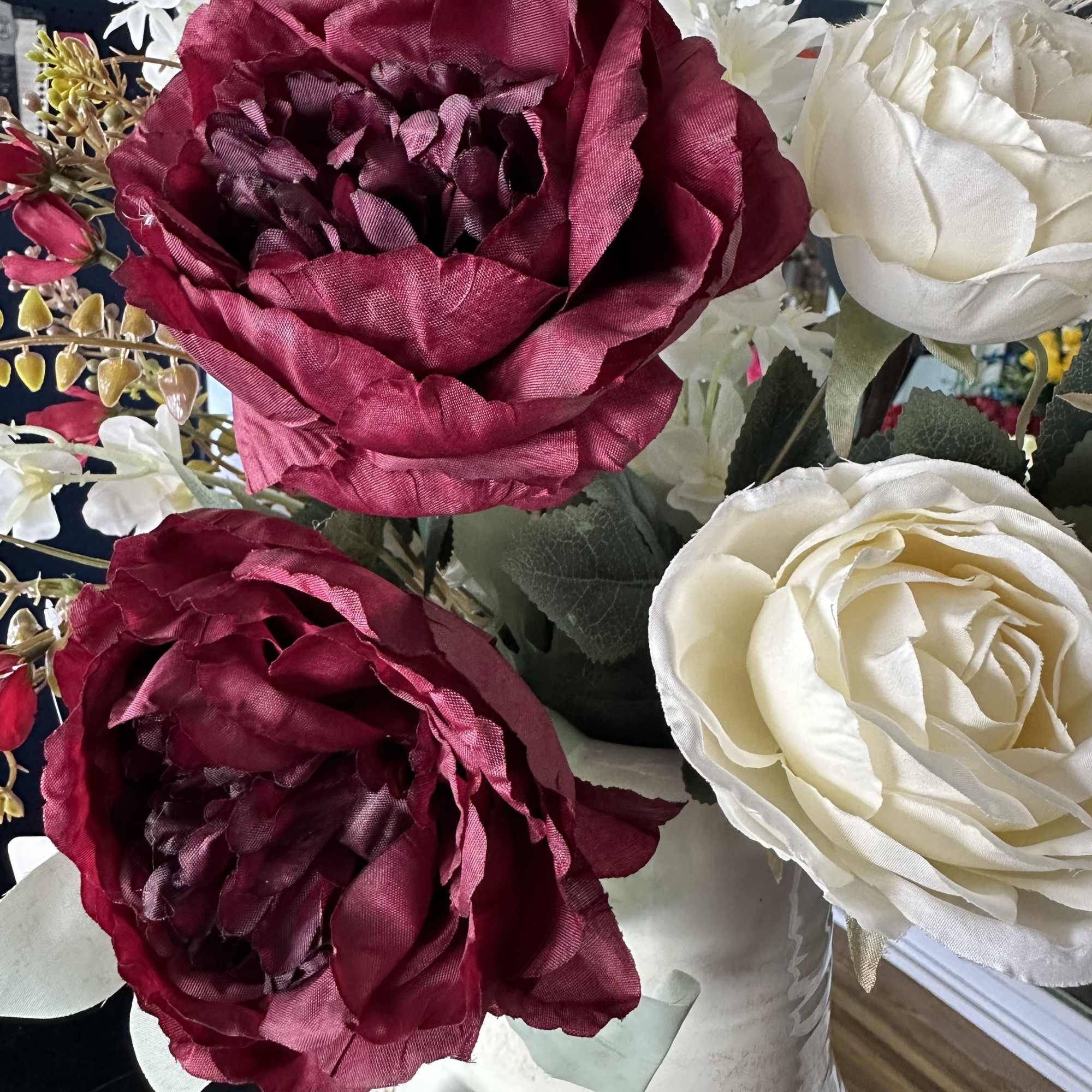 Unique piece! 30&ldquo; tall artificials hand arranged by our designers. Order before